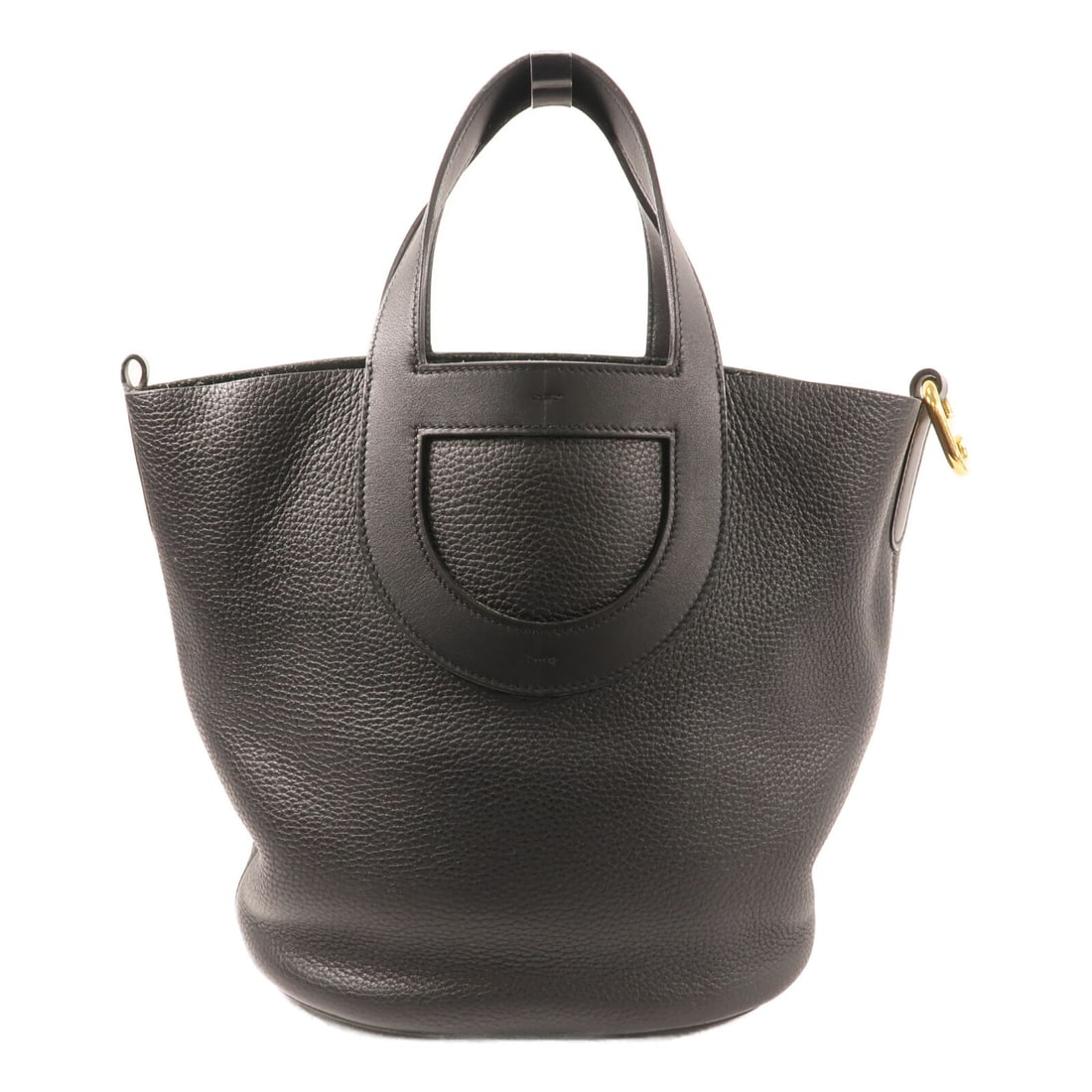 Hermes In the Loop 23 Taurillon Clemence Black Handbag: Hermes In the Loop 23 Taurillon Clemence Black Handbag Hermes In the Loop 23 handbag in Noir black, made from Taurillon Clemence and calfskin (cowhide). This women's handbag features black exterior de
