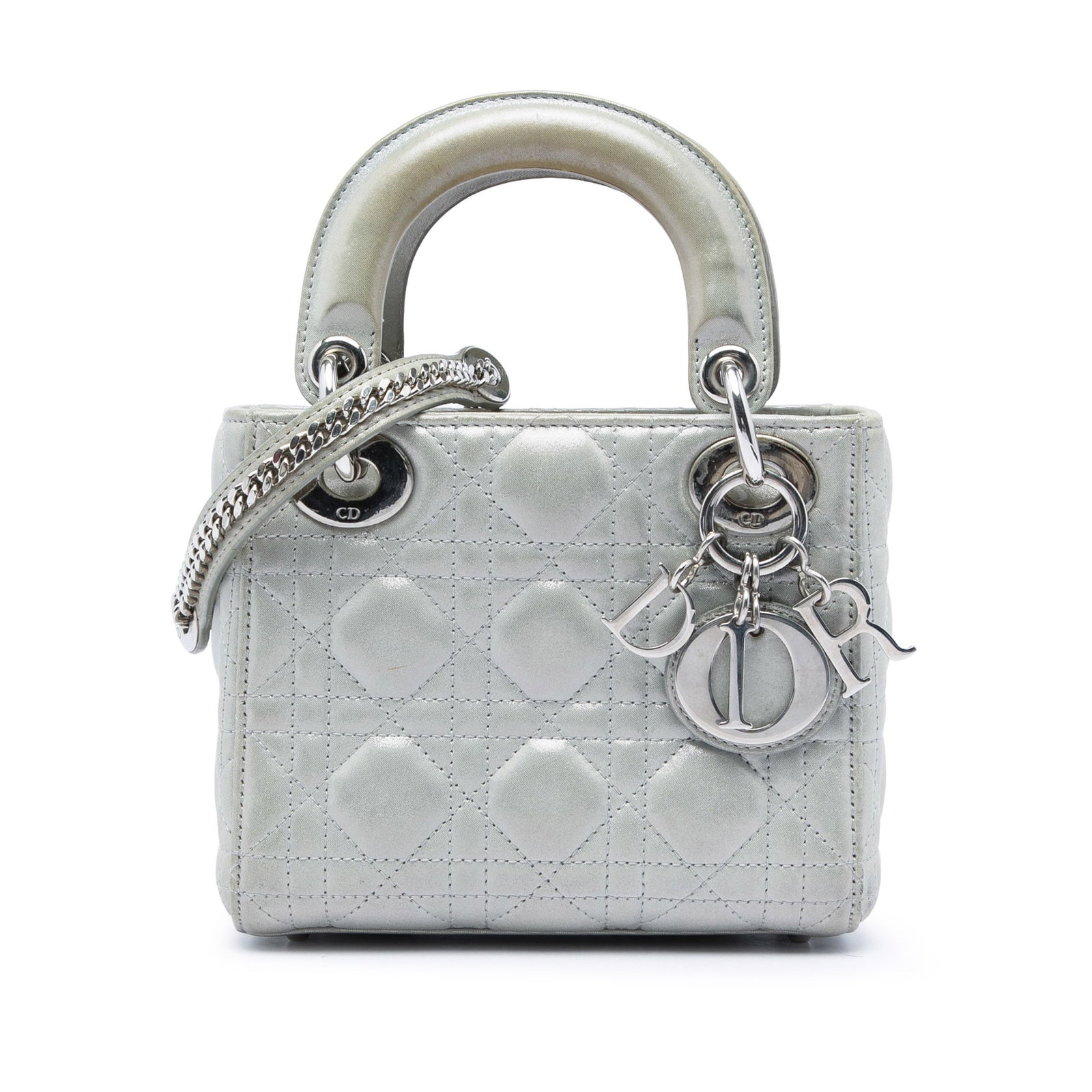 Dior Lady Dior Mini Cannage Iridescent Lambskin Bag: Dior Lady Dior Mini Cannage Iridescent Lambskin Bag Mini Lady Dior bag in iridescent lambskin leather with Cannage quilting. This bag features flat leather top handles, a detachable chain link strap w