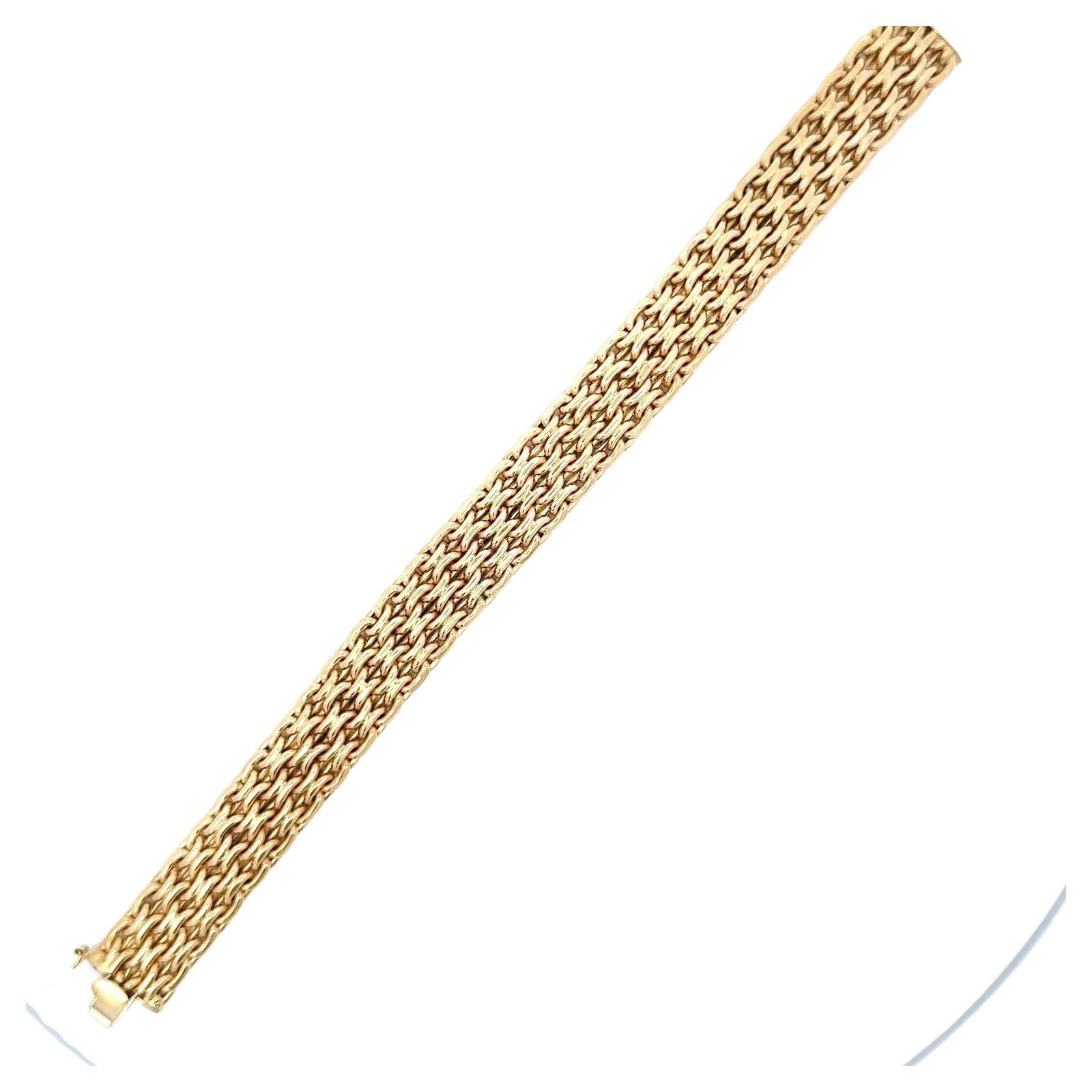 Italian 14K Yellow Gold Woven Link Bracelet by Harbor Diamonds 7.25 in: Italian 14K Yellow Gold Woven Link Bracelet by Harbor Diamonds 7.25 in This stunning Italian woven link bracelet is crafted from 14 karat yellow gold, showcasing a contemporary design that adds a