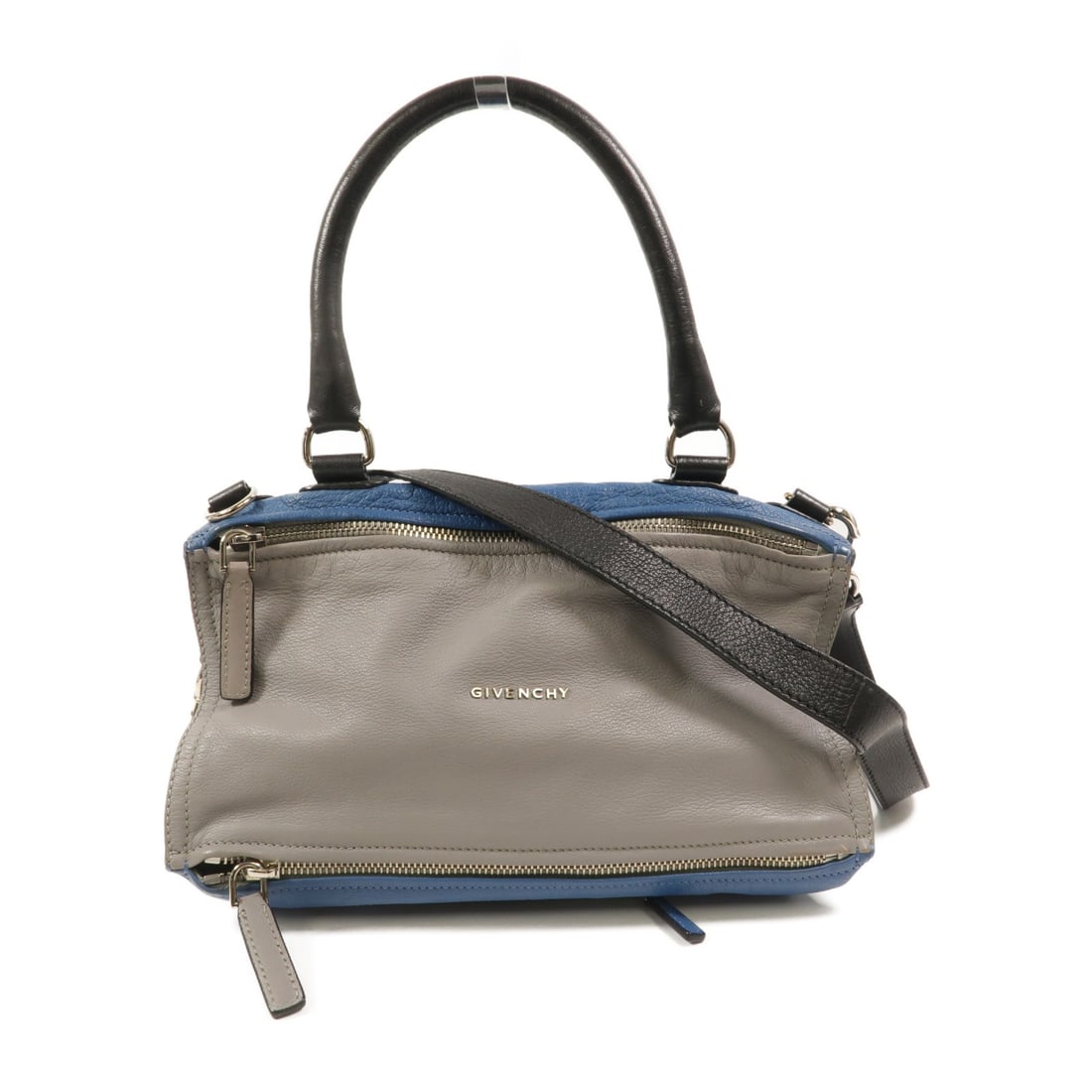 Givenchy Pandora Medium Calfskin 2 Way Bag Blue SHW: Givenchy Pandora Medium Calfskin 2 Way Bag Blue SHW Medium Pandora 2-way shoulder bag in blue calfskin leather. This women's bag features a top fastener closure, interior and exterior pockets for