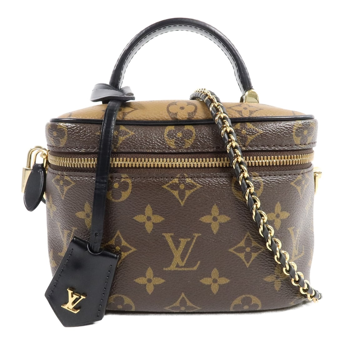 Louis Vuitton Vanity PM M45165 Monogram Reverse 2 Way Brown Bag: Louis Vuitton Vanity PM M45165 Monogram Reverse 2 Way Brown Bag A Louis Vuitton Vanity PM 2 Way Shoulder Bag in Brown, featuring Monogram Reverse and PVC coated canvas. This model comes with a shoulde