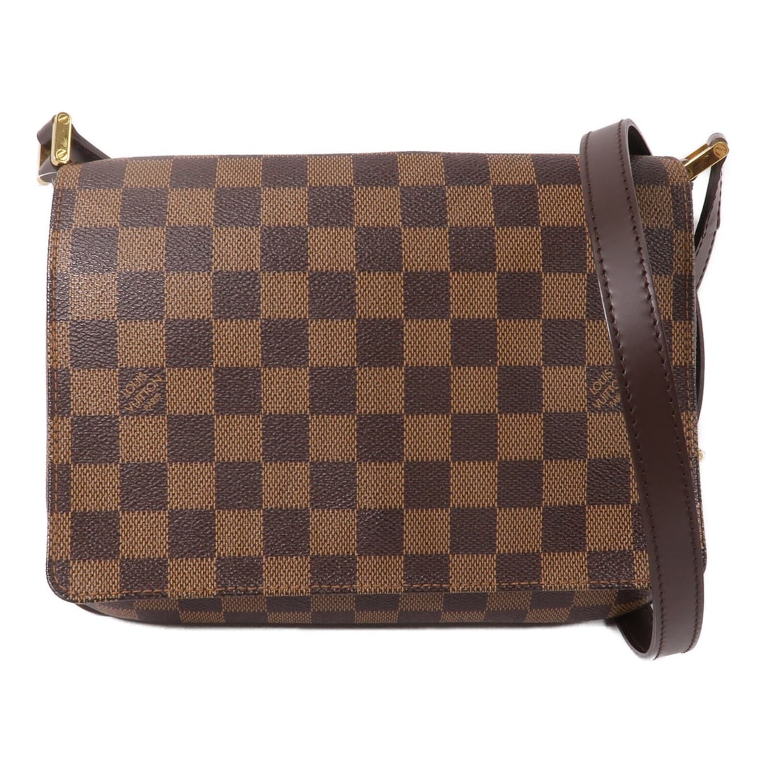 Louis Vuitton Musette Tango Shoulder Bag N51301 Damier Ebene Brown: Louis Vuitton Musette Tango Shoulder Bag N51301 Damier Ebene Brown Louis Vuitton Musette Tango shoulder bag in Damier PVC coated canvas with a brown exterior. This women's shoulder bag features a magn
