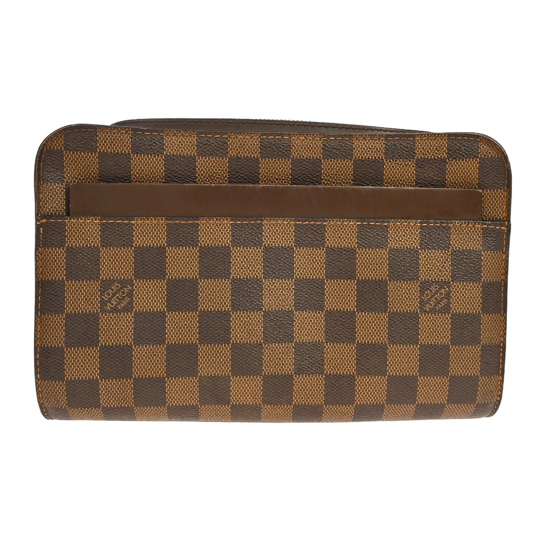 Louis Vuitton Orsay clutch in Damier Ebene canvas N51993: Louis Vuitton Orsay clutch in Damier Ebene canvas N51993 Louis Vuitton Damier Saint Louis clutch bag in Ebene brown, made in France. It features a zip closure, leather handle/strap, inner and outer po