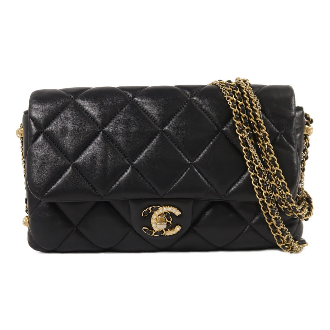 CHANEL AS2563 CC Flap 2 Way Shoulder Bag Black Lambskin GHW: CHANEL AS2563 CC Flap 2 Way Shoulder Bag Black Lambskin GHW Flap-style 2-way shoulder bag in black lambskin leather with CC turn-lock closure and an interior with one zip pocket and one open pocket. I