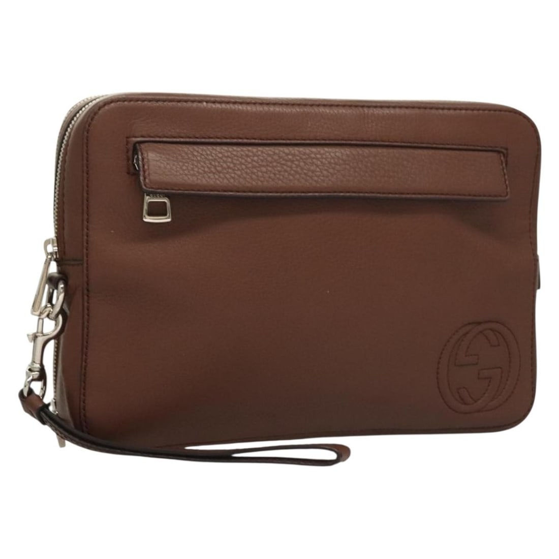 Gucci 337083 Brown Leather Clutch Purse Silver Tone: Gucci 337083 Brown Leather Clutch Purse Silver Tone Gucci clutch bag in brown and silver leather, made in Italy. This women's clutch bag measures approximately 10.2 x 7.5 x 2.4 inches (26 x 19 x 6 cm)