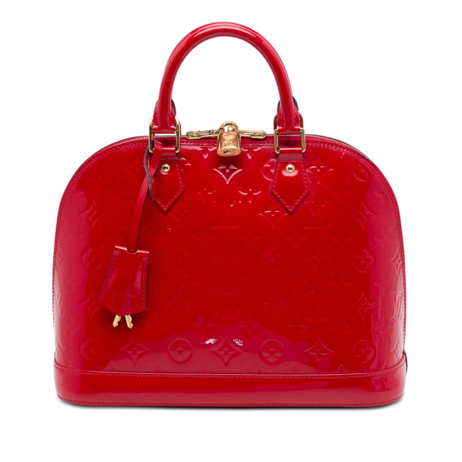 Louis Vuitton Alma PM Monogram Vernis leather handbag: Louis Vuitton Alma PM Monogram Vernis leather handbag Louis Vuitton Monogram Vernis Alma PM handbag crafted with a monogram vernis leather body, rolled leather handles, a clochette, zip-around closure