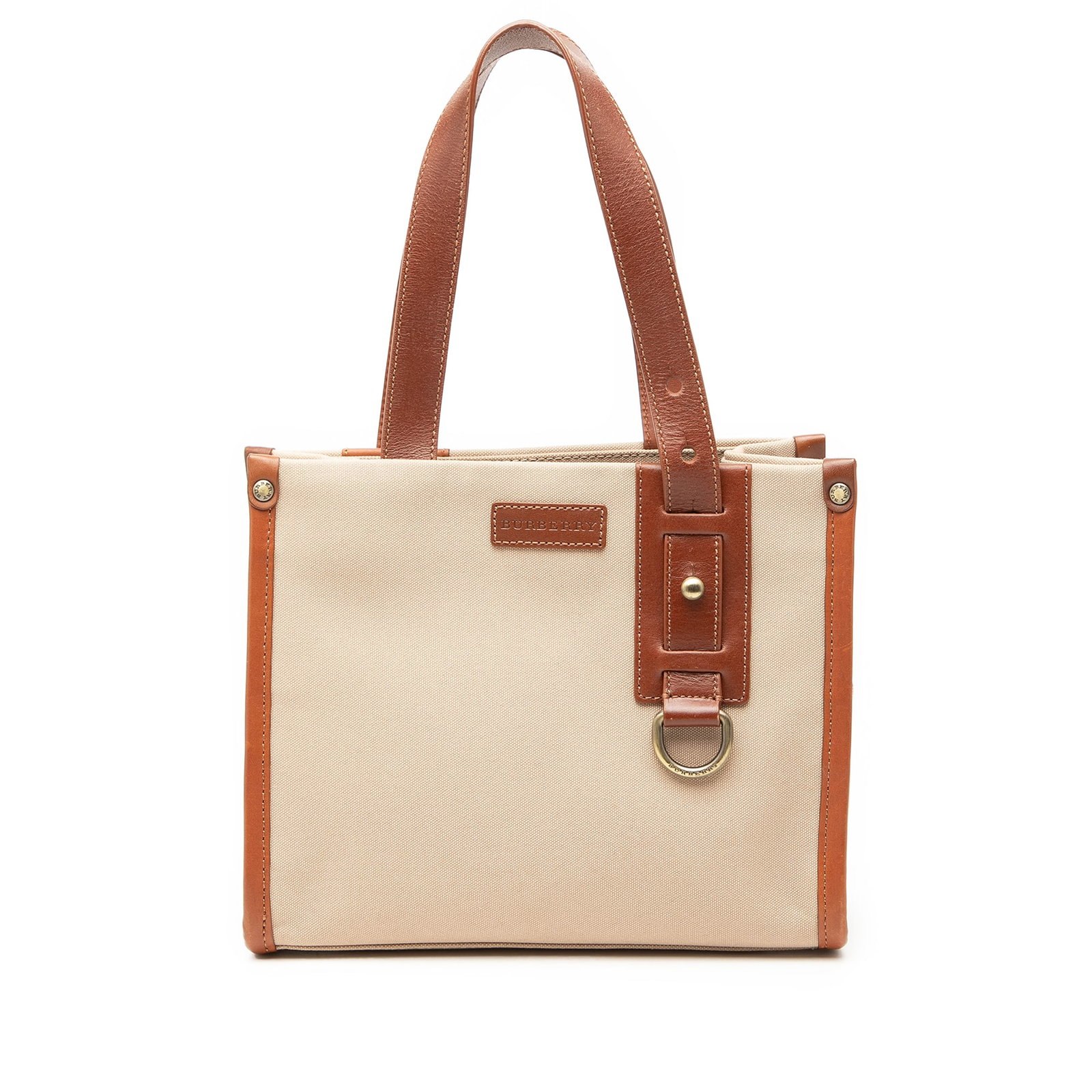 Burberry Canvas Tote Bag Beige Fabric with Leather Trim: Burberry Canvas Tote Bag Beige Fabric with Leather Trim Canvas tote bag with leather trim and adjustable flat leather handles. It has an open top and interior zip and slip pockets. The bag is beige, m