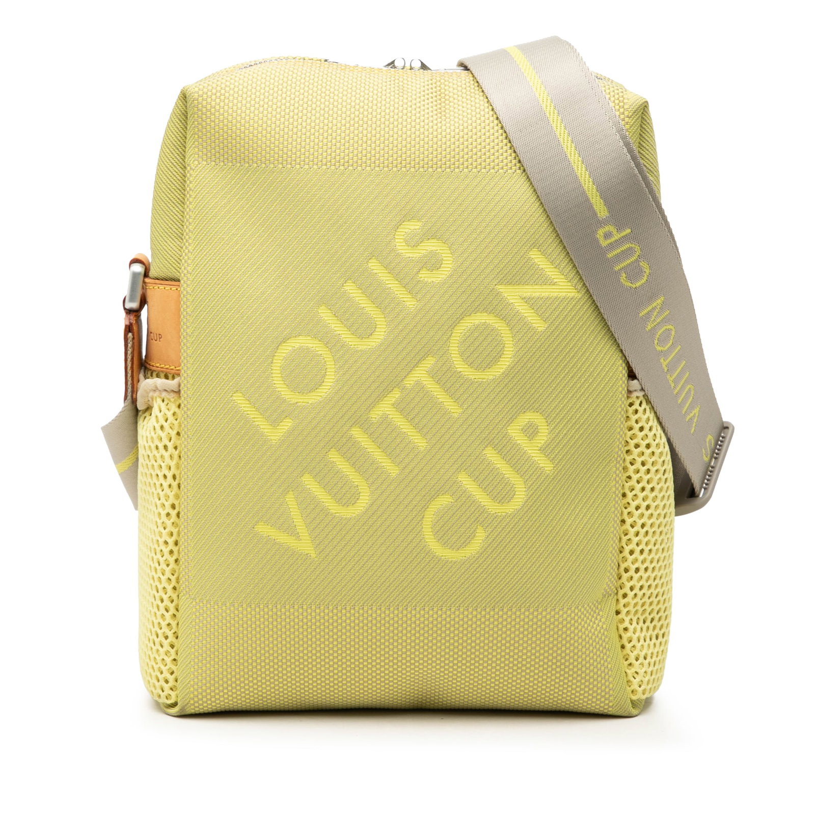 Louis Vuitton Weatherly Damier Geant LV Cup Crossbody Bag: Louis Vuitton Weatherly Damier Geant LV Cup Crossbody Bag This Louis Vuitton Damier Geant LV Cup Weatherly bag is crafted with a canvas body and vachetta leather trim. It features an adjustable flat s