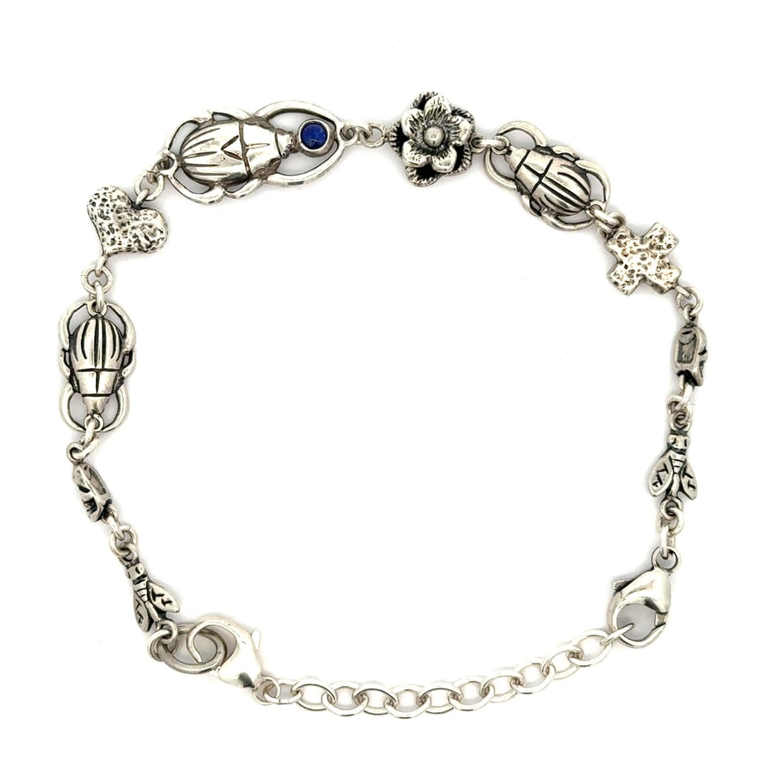 Sterling Silver Charm Bracelet Chan Luu Lapis Scarab Cross Skull (1 of 14)