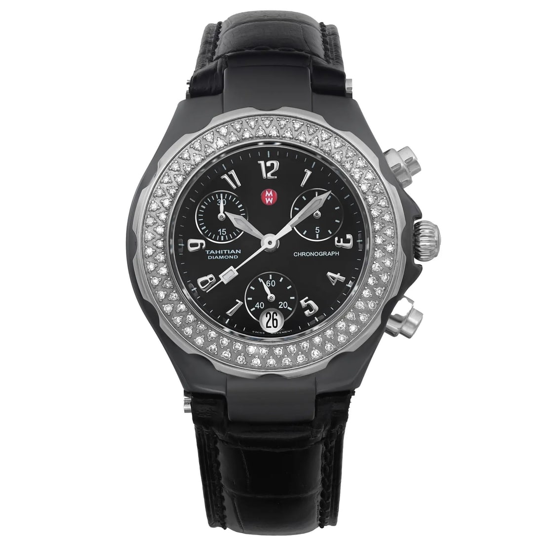 Michele Tahitian 35mm Ceramic Black Diamond Watch MWW12A000005: Michele Tahitian 35mm Ceramic Black Diamond Watch MWW12A000005 The Michele Tahitian 35mm Ceramic Black Diamond Ladies Watch combines elegance and functionality. This casual wristwatch features a sleek