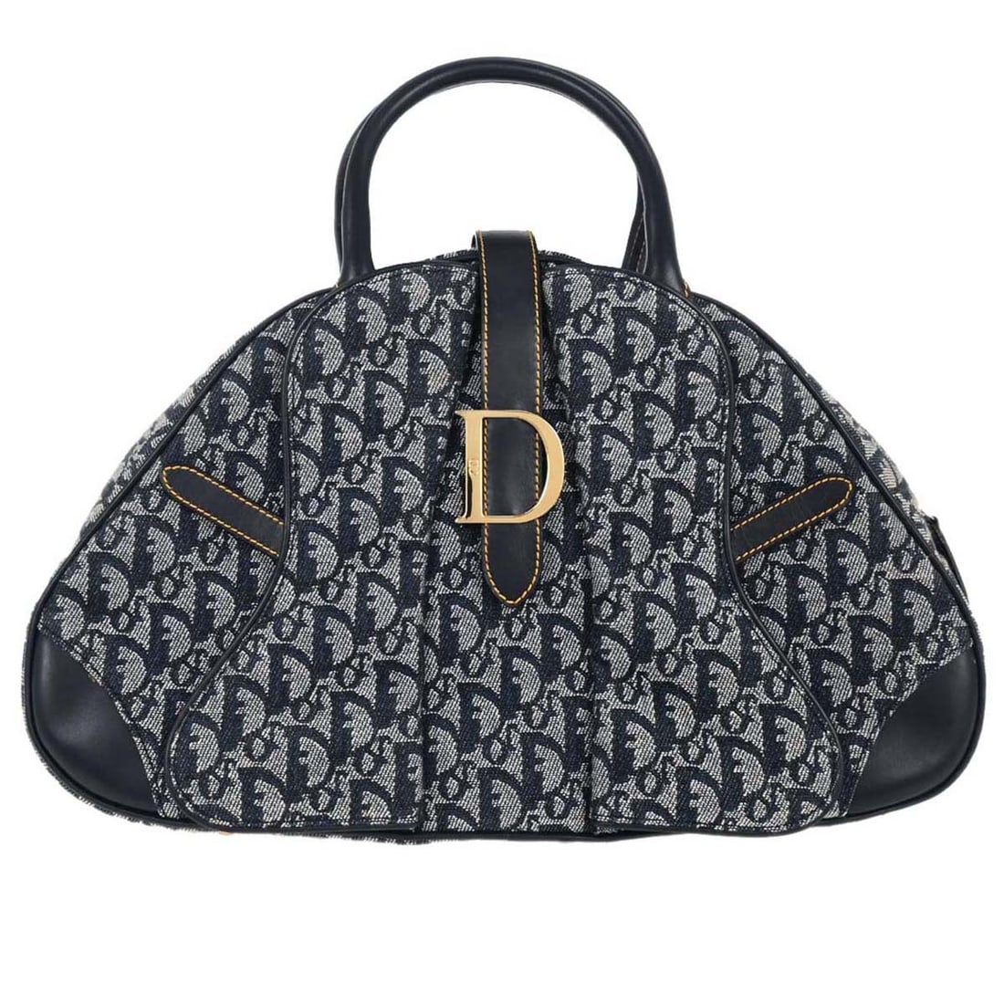 Dior Saddle Bag Navy Trotter Canvas Leather Double Handle: Dior Saddle Bag Navy Trotter Canvas Leather Double Handle Christian Dior double saddle handbag in navy Trotter canvas with leather trim. This women's bag features double handles, a zip closure, logo a