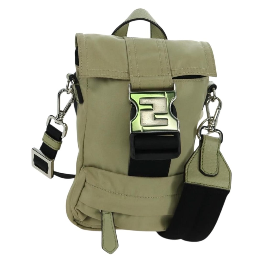 FENDI Fendines Nylon Shoulder Bag Green Silver with Dust Bag: FENDI Fendines Nylon Shoulder Bag Green Silver with Dust Bag Authentic FENDI Fendines shoulder bag in green and silver nylon. Made in Italy, this women's shoulder bag includes a dust bag and features 