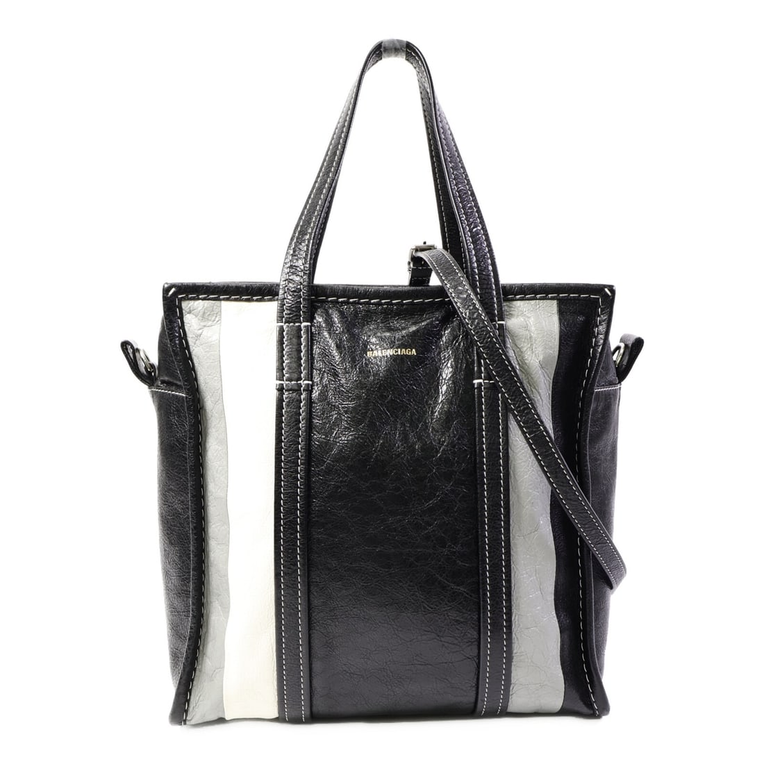 Balenciaga Bazaar Shopper S Lambskin 2 Way Shoulder Bag Black Gray White (1 of 10)