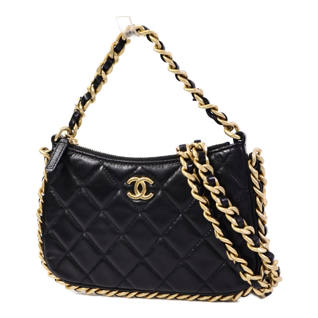 CHANEL AP3487 black calfskin 2way chain shoulder bag CC GHW: CHANEL AP3487 black calfskin 2way chain shoulder bag CC GHW A CHANEL CC GHW Matelasse Chain Shoulder Bag in black calfskin leather, model AP3487. It features a chain shoulder strap, matelasse design, 