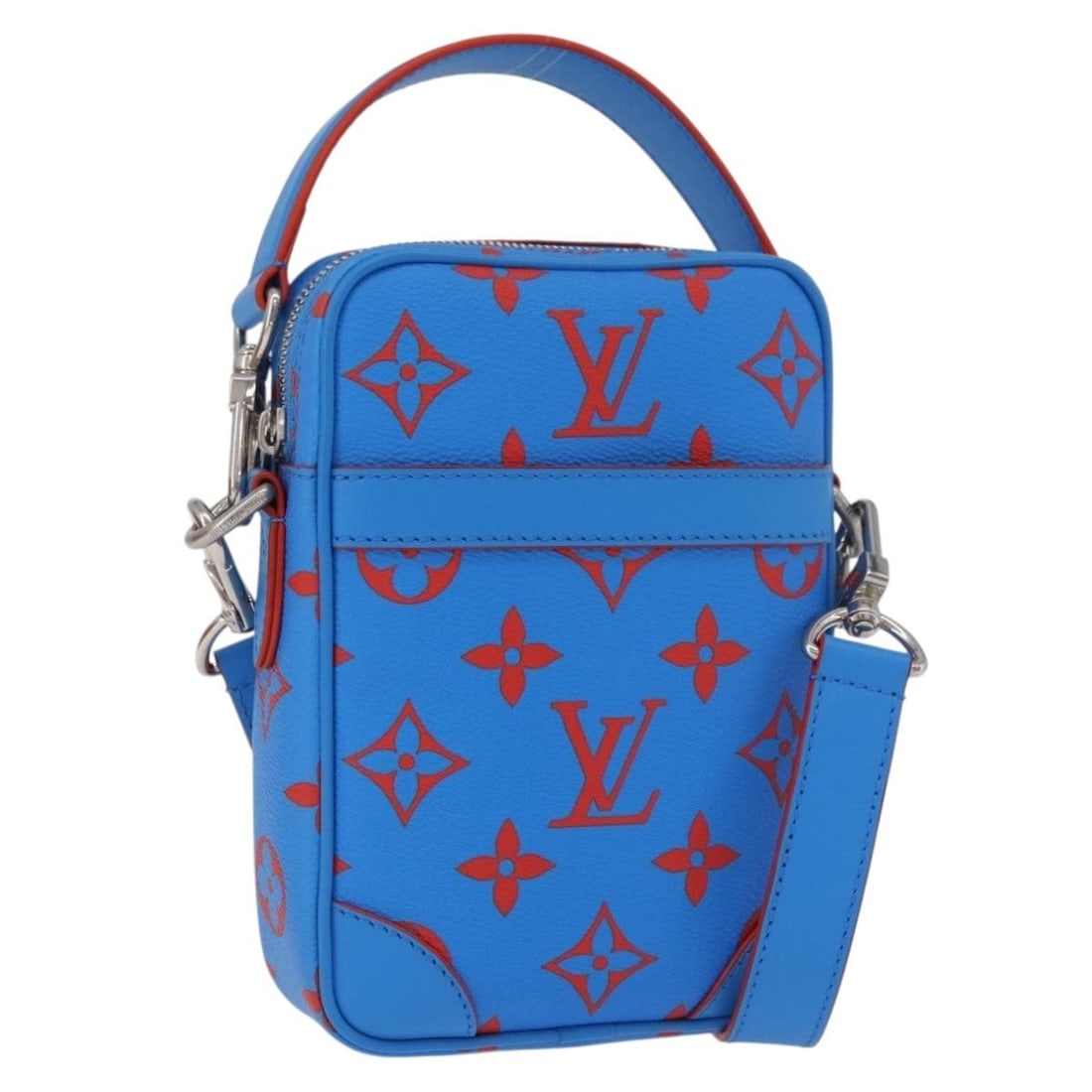 Louis Vuitton M14685 Danube Shoulder Bag Monogram Canvas Blue Red: Louis Vuitton M14685 Danube Shoulder Bag Monogram Canvas Blue Red Louis Vuitton Monogram Glow Danube shoulder bag in blue and red monogram canvas. This women's bag includes a shoulder strap, dust bag,