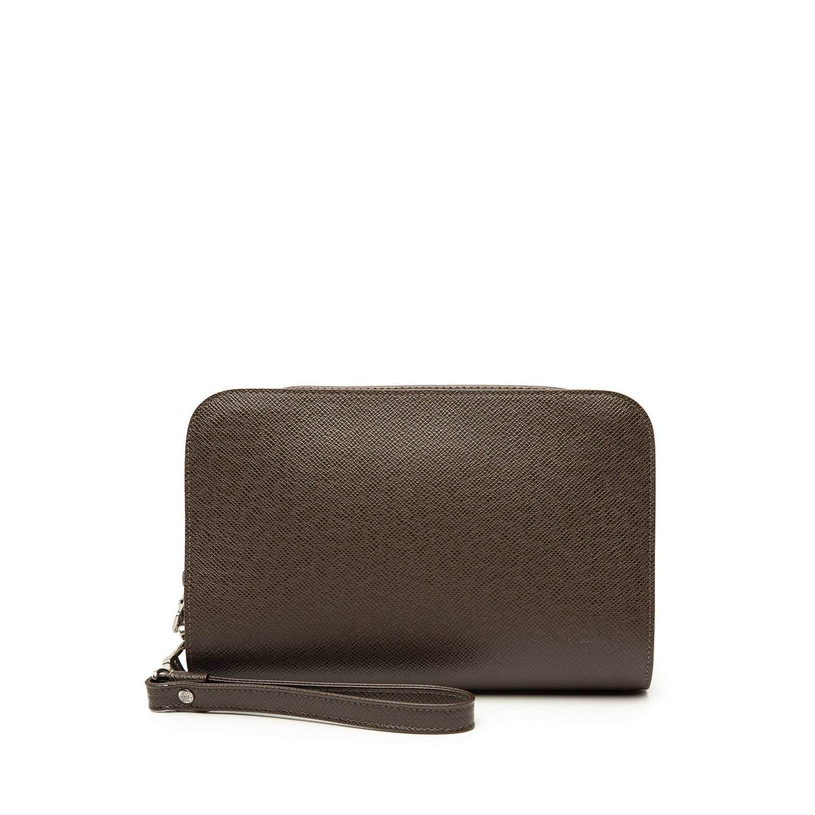 Louis Vuitton Baikal Taiga Leather Wristlet Pouch Brown: Louis Vuitton Baikal Taiga Leather Wristlet Pouch Brown Louis Vuitton Taiga Pochette Baikal crafted in brown leather with a flat wrist strap, top zip closure, and an interior slip pocket. Made in Fran