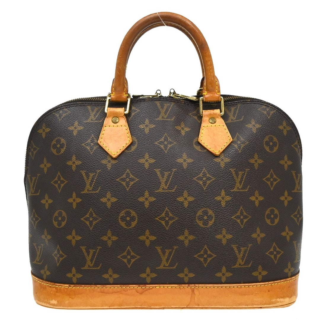 Louis Vuitton Alma Handbag in Brown Monogram Canvas: Louis Vuitton Alma Handbag in Brown Monogram Canvas Louis Vuitton Alma handbag in brown monogram canvas. This structured top-handle bag is made in France and is presented in fair overall condition, wi
