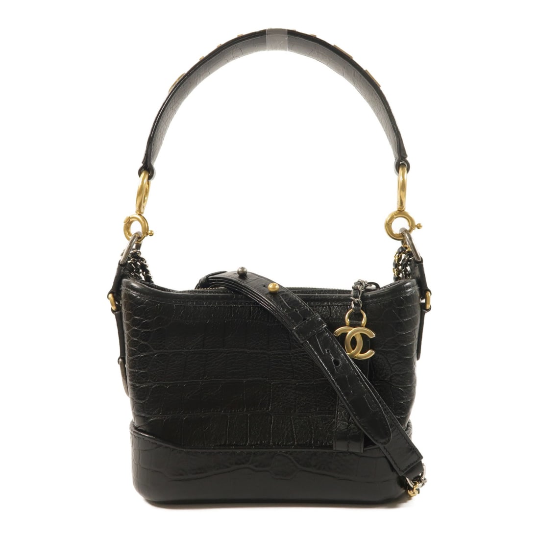 CHANEL Gabrielle Small black calfskin 2-way chain shoulder bag: CHANEL Gabrielle Small black calfskin 2-way chain shoulder bag A CHANEL Gabrielle Small 2 Way Chain Shoulder Bag in black calfskin leather. This women's bag is a 2-way shoulder bag with a black frame 