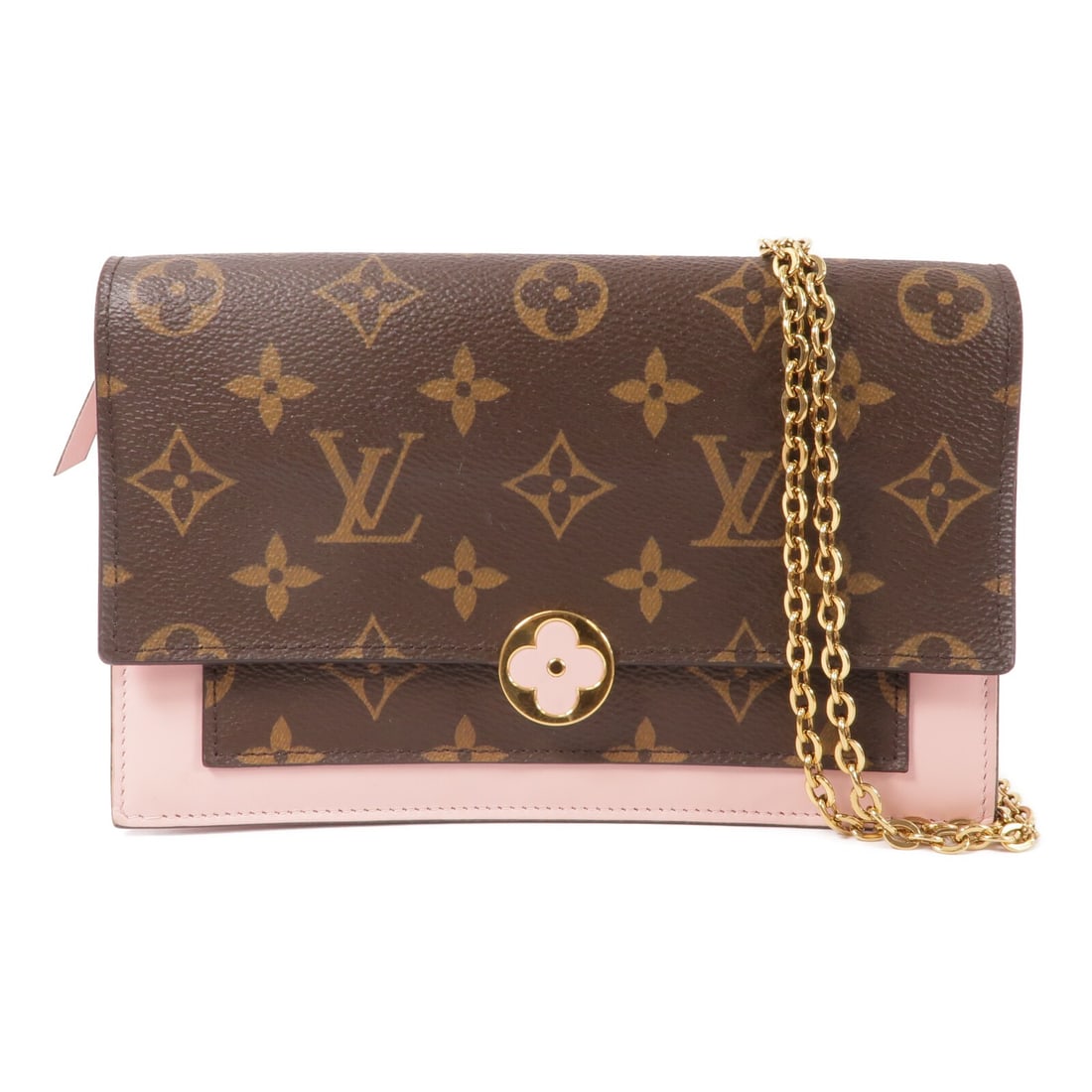 Louis Vuitton Flore Chain Wallet Monogram Shoulder Bag Brown Pink M67405: Louis Vuitton Flore Chain Wallet Monogram Shoulder Bag Brown Pink M67405 Louis Vuitton Flore Chain Wallet shoulder bag, model M67405, in brown and pink with Monogram and PVC coated canvas. It features