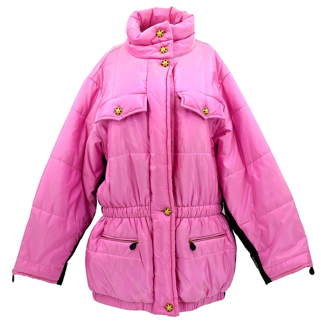 CHANEL Gripoix Button Silk Jacket Pink Size 40 France: CHANEL Gripoix Button Silk Jacket Pink Size 40 France A vintage CHANEL jacket/coat in pink and black, made in France from 100% silk. This mid-length long-sleeve piece features a button and zip closure