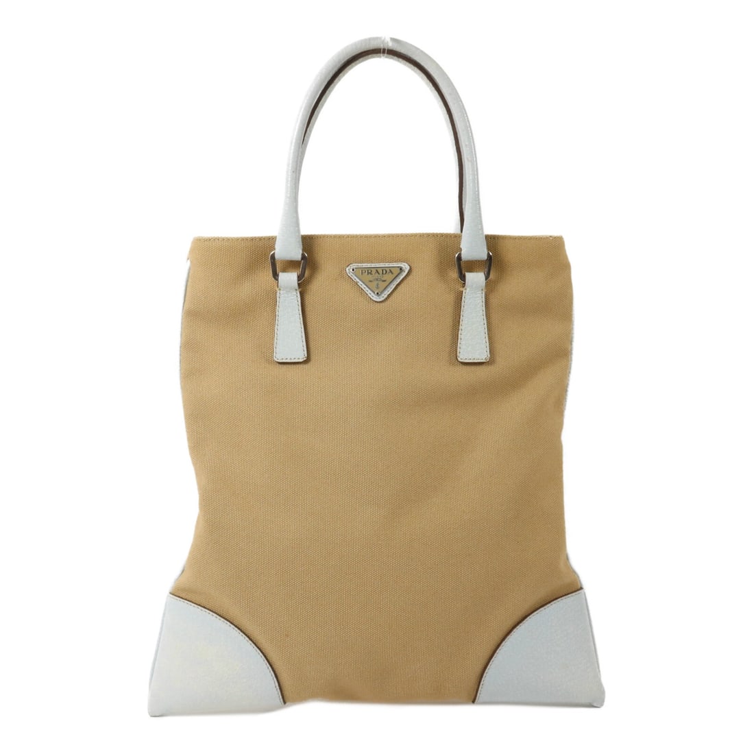 PRADA Canvas Handbag Brown and Light Blue SHW: PRADA Canvas Handbag Brown and Light Blue SHW Prada women's handbag in brown and light blue canvas with silver-tone hardware. Made in Italy, this regular-size bag features a slim profile, a 30 cm hand