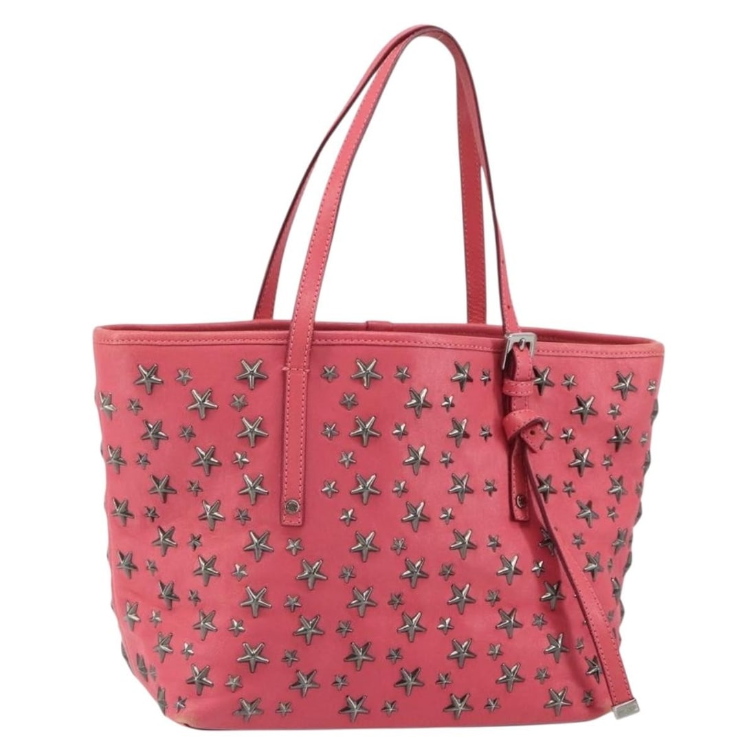 Jimmy Choo Sasha S Pink Silver Leather Tote: Jimmy Choo Sasha S Pink Silver Leather Tote Authentic Jimmy Choo Sasha S tote bag in pink and silver leather. This women's tote is made in Italy and shows reasonable wear consistent with a Rank B cond