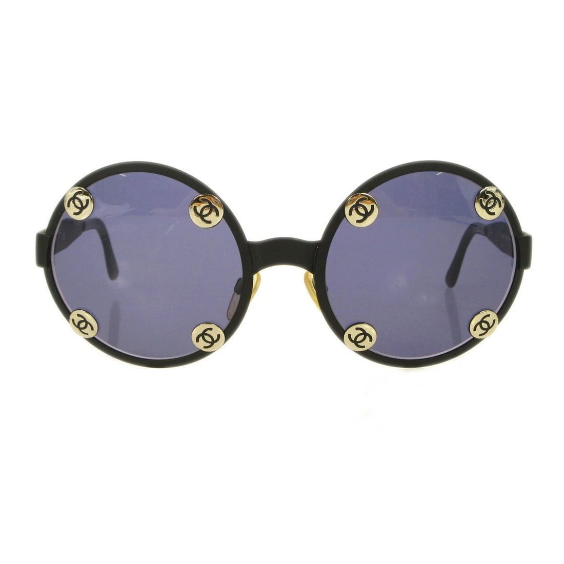 Chanel Black Round Acetate Sunglasses for Women Made in Italy: Chanel Black Round Acetate Sunglasses for Women Made in Italy Round Chanel sunglasses in black with a small fit. The frame is made of acetate, acrylic, and metal. Condition is good to very good, with 