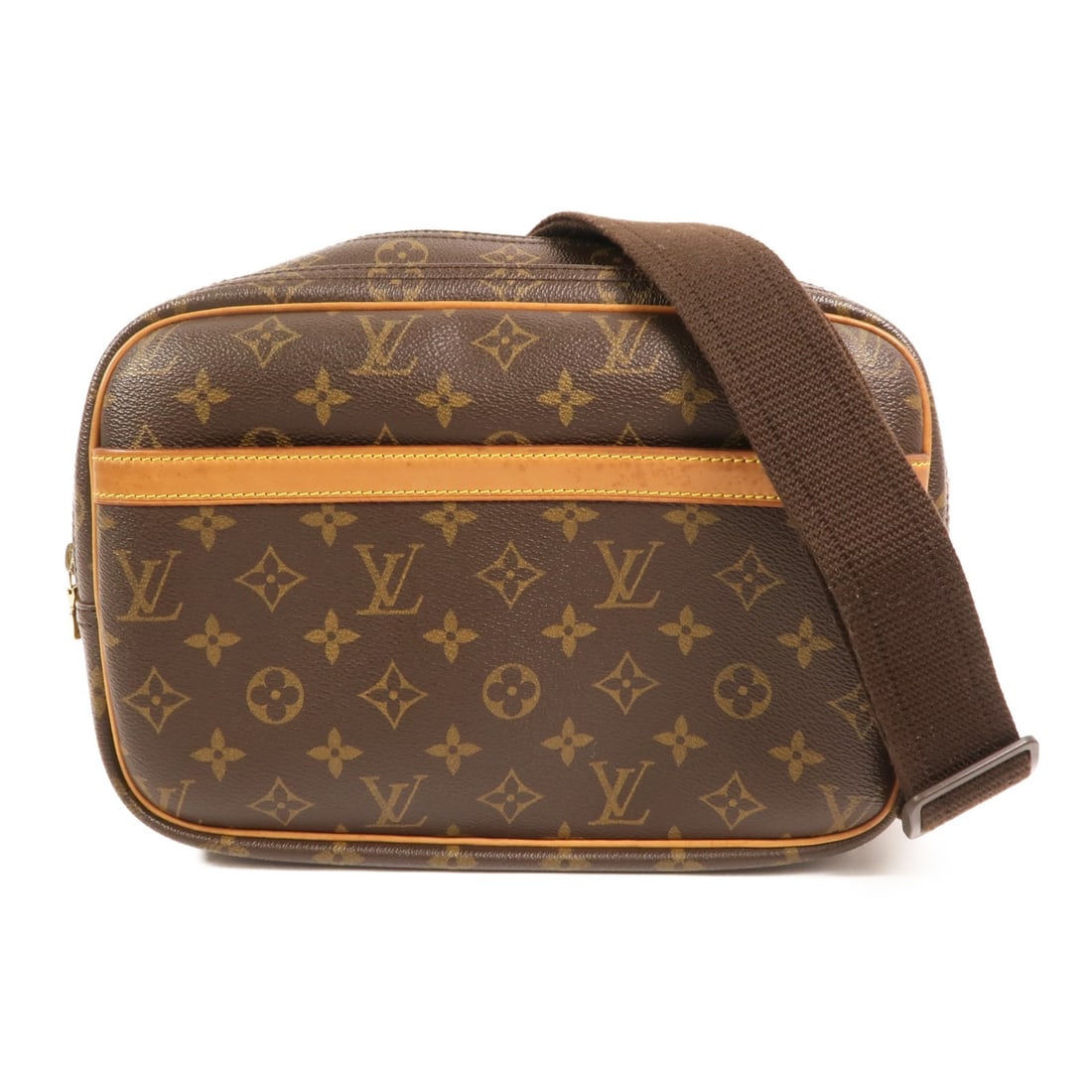 Louis Vuitton Reporter PM M45254 Monogram Shoulder Bag Brown: Louis Vuitton Reporter PM M45254 Monogram Shoulder Bag Brown Louis Vuitton Reporter PM shoulder bag in brown Monogram PVC coated canvas. This women's shoulder bag features an adjustable shoulder strap