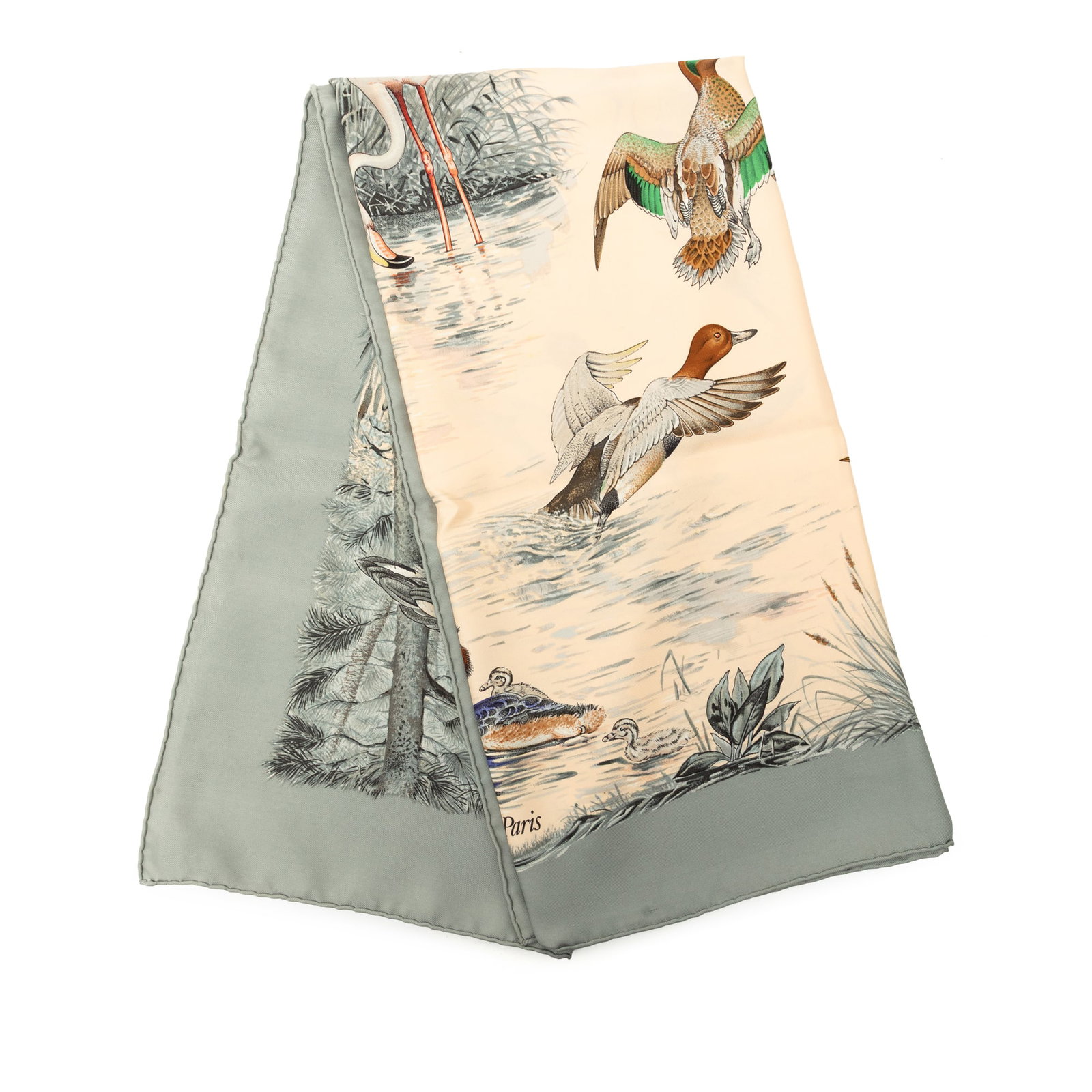 Hermes Halte en Camargue 90 Silk Scarf Beige: Hermes Halte en Camargue 90 Silk Scarf Beige Hermes Halte en Camargue Silk Scarf 90 featuring a printed design on silk. Made in France, this accessory is presented in beige. Condition is B+ with noted