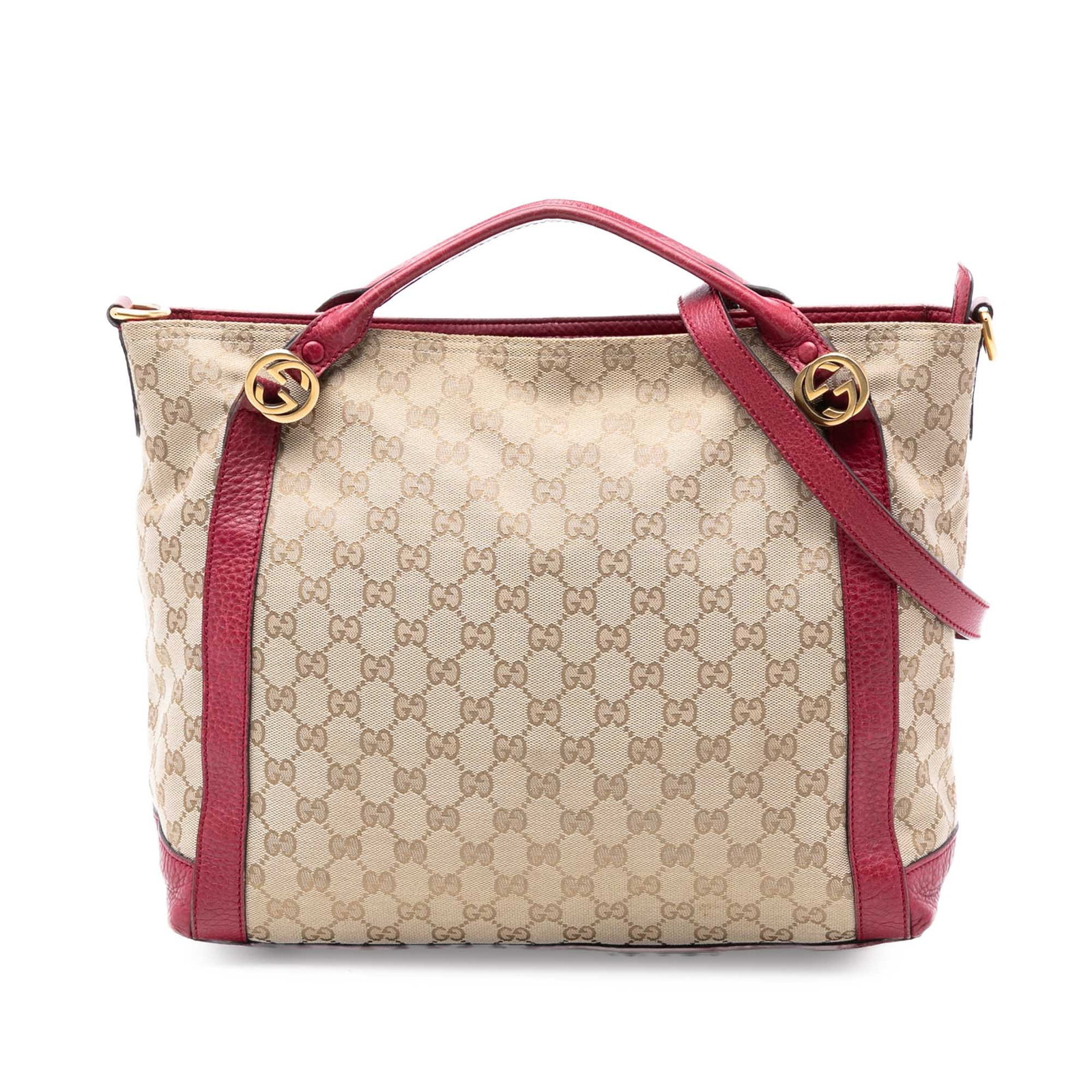 Gucci Miss GG Beige Canvas Satchel with Leather Trim and Strap: Gucci Miss GG Beige Canvas Satchel with Leather Trim and Strap The Gucci GG Canvas Miss GG Satchel features a beige canvas body with leather trim, flat leather handles, a detachable flat leather strap