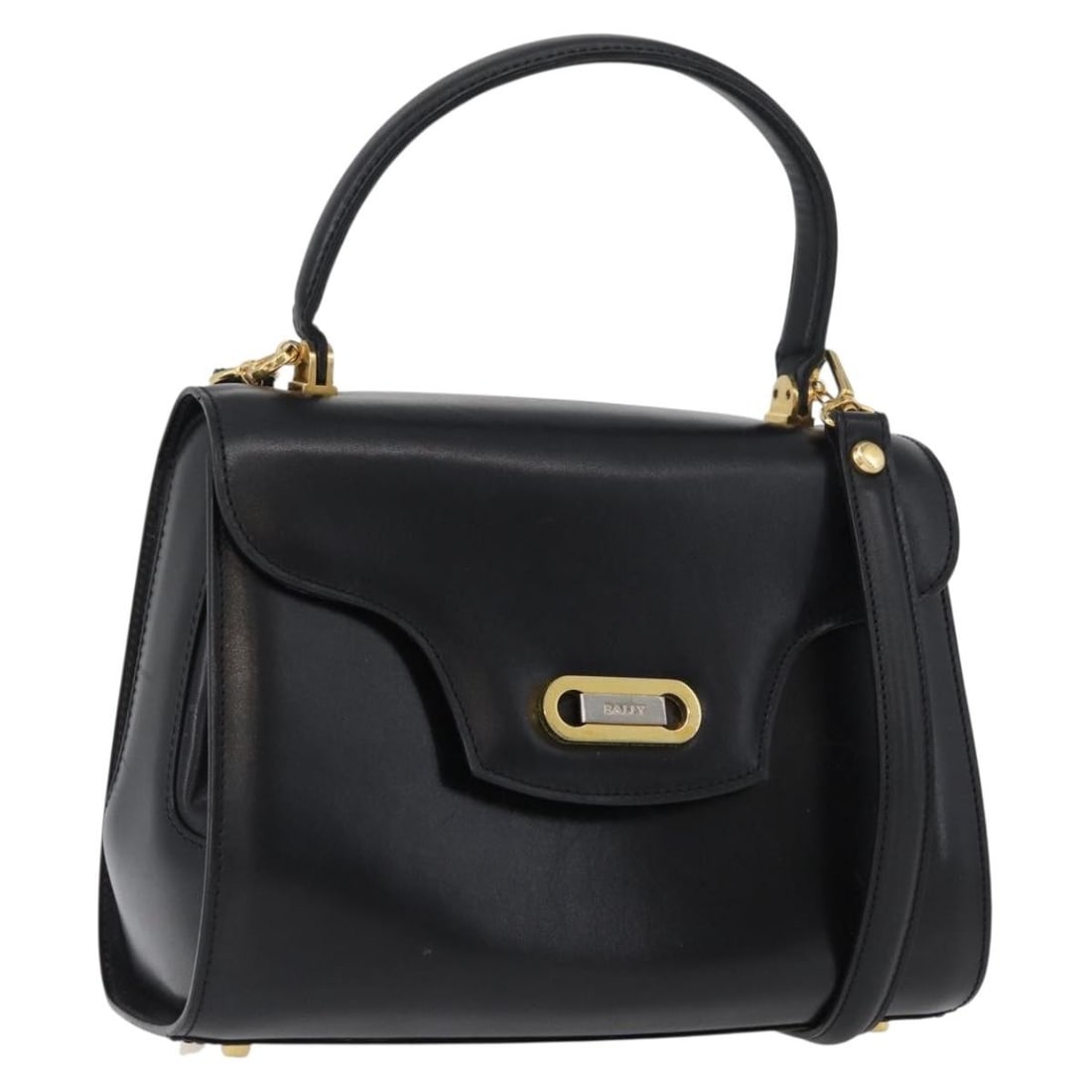 Bally Black Leather Two Way Handbag with Gold Tone Hardware and Shoulder Strap: Bally Black Leather Two Way Handbag with Gold Tone Hardware and Shoulder Strap This BALLY handbag is crafted from black leather and offers versatile carrying options with both top handles and a remova