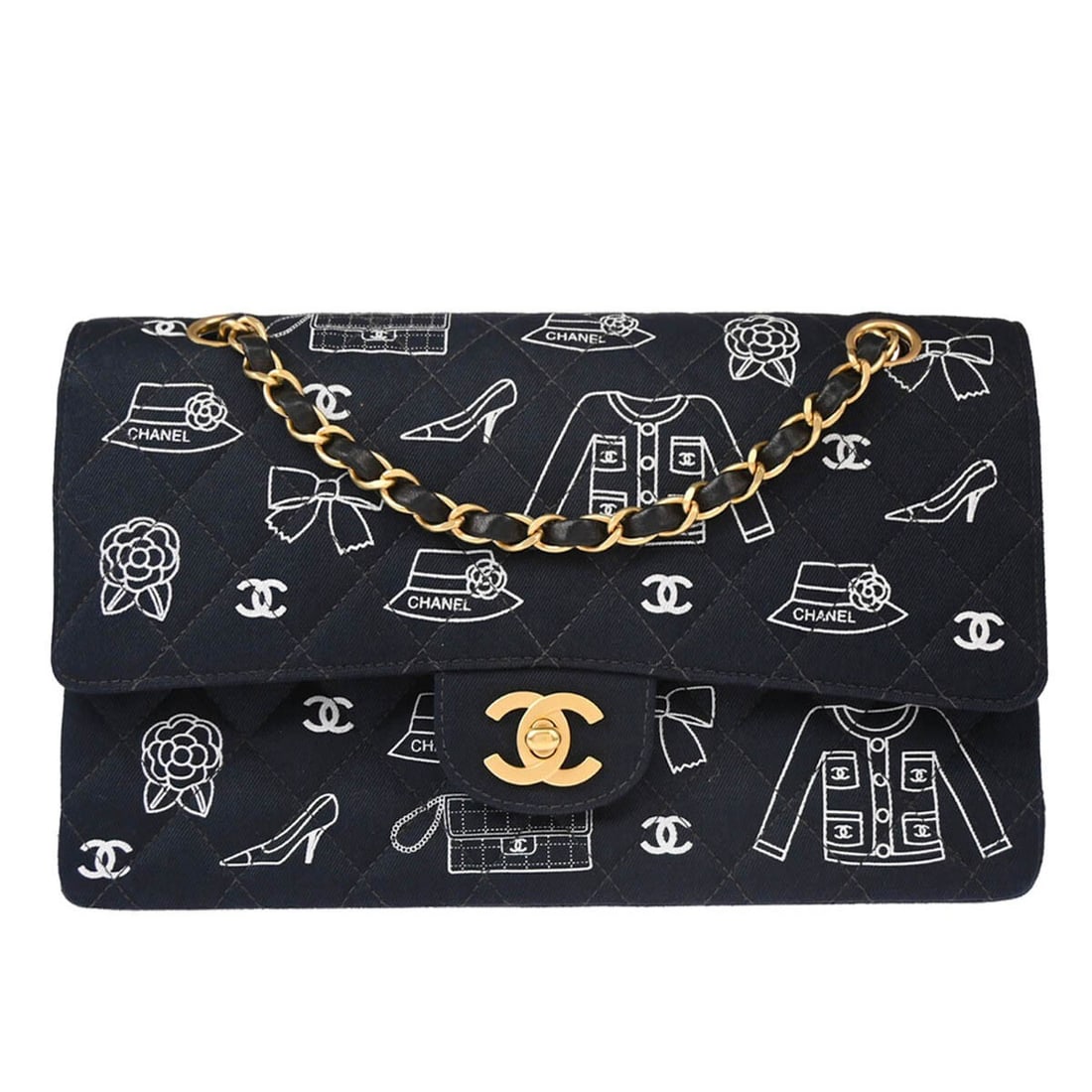 Chanel Classic Double Flap Medium Canvas Shoulder Bag Navy (1 of 11)
