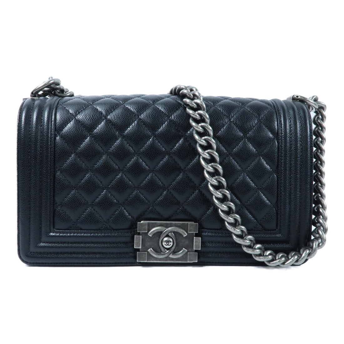 CHANEL Boy 25 CC shoulder bag black calfskin chain strap: CHANEL Boy 25 CC shoulder bag black calfskin chain strap Chanel CC Boy 25 chain shoulder bag in black calfskin leather. This women's shoulder bag features a flap design with an interior open pocket an