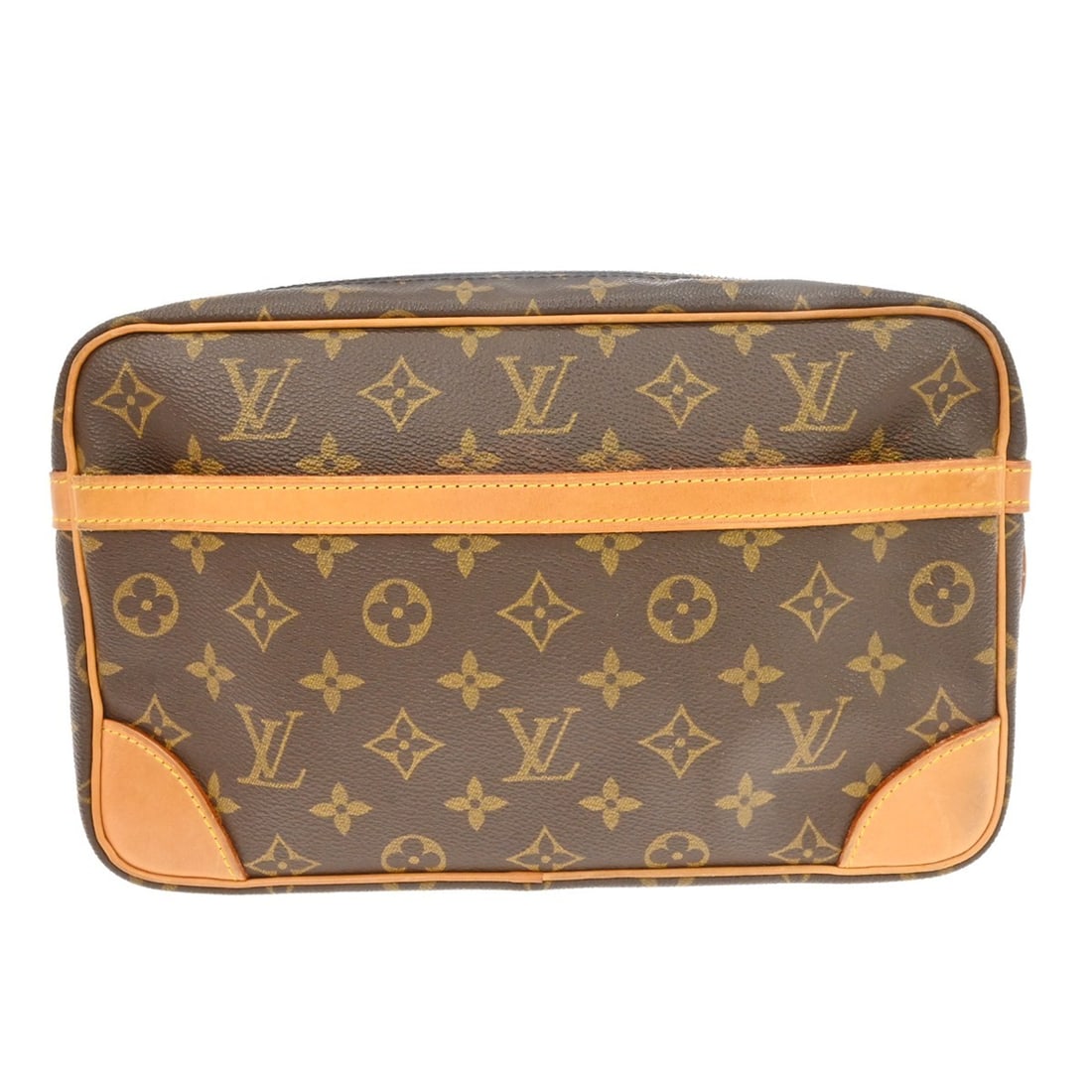 Louis Vuitton Compiegne 28 Monogram Canvas Clutch Bag M51845: Louis Vuitton Compiegne 28 Monogram Canvas Clutch Bag M51845 Vintage Louis Vuitton Compiegne 28 clutch handbag in brown Monogram canvas and leather. This zip-closure bag features a brown lining and an