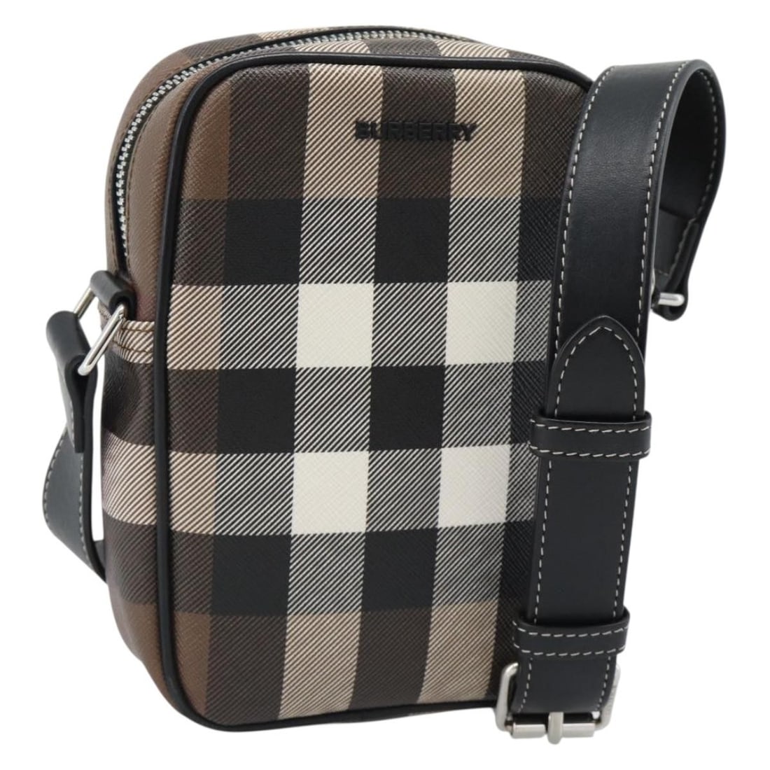 Burberry Nova Check PVC Leather Shoulder Bag Brown Silver: Burberry Nova Check PVC Leather Shoulder Bag Brown Silver Burberry Nova Check shoulder bag in PVC leather with a brown and silver exterior. It is a women's shoulder bag made in Italy and comes with a 