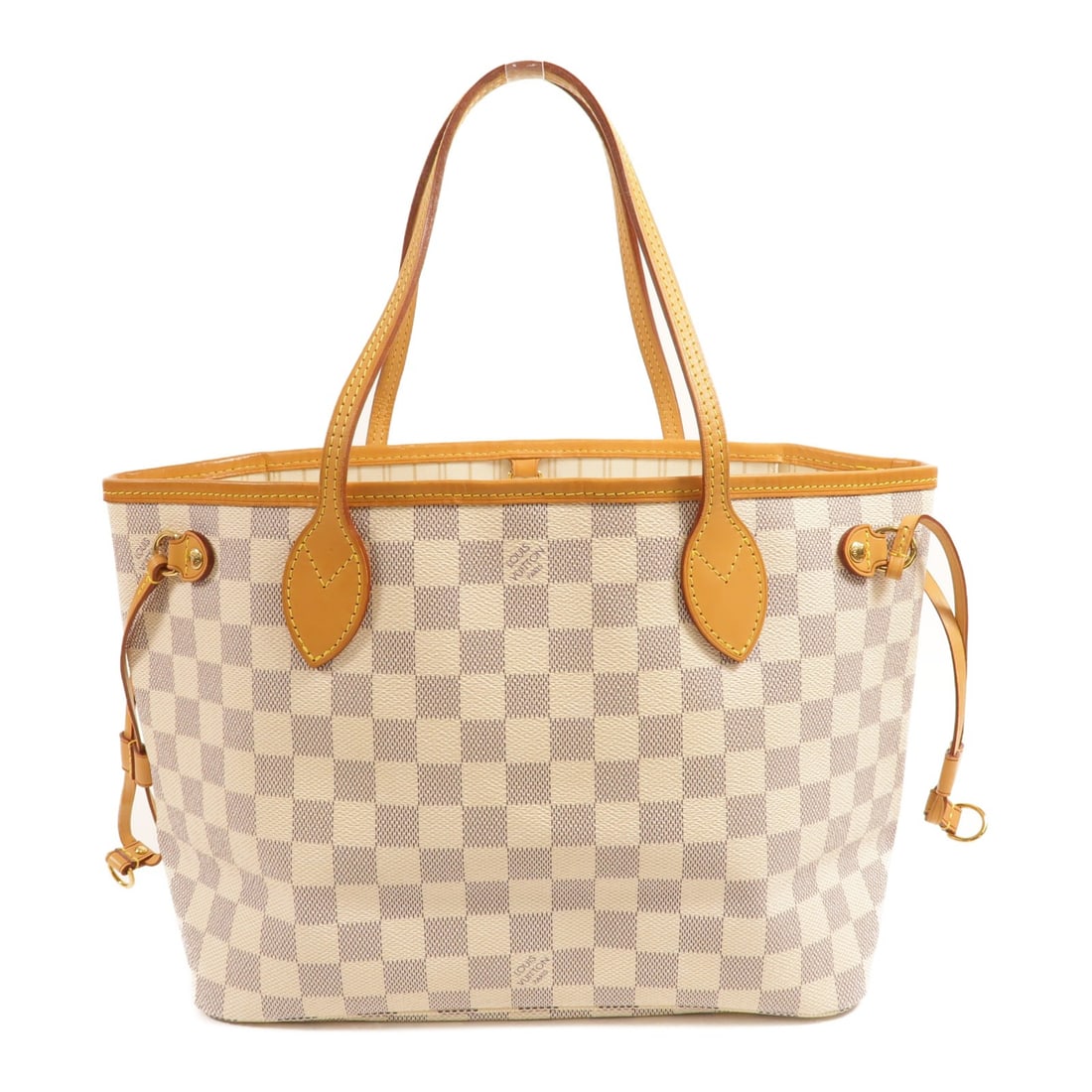 Louis Vuitton Neverfull PM N41361 Damier Azur tote shoulder bag: Louis Vuitton Neverfull PM N41361 Damier Azur tote shoulder bag Louis Vuitton Neverfull PM tote bag in Damier Azur with a white exterior and shoulder-carry design. This women's bag features a coated c