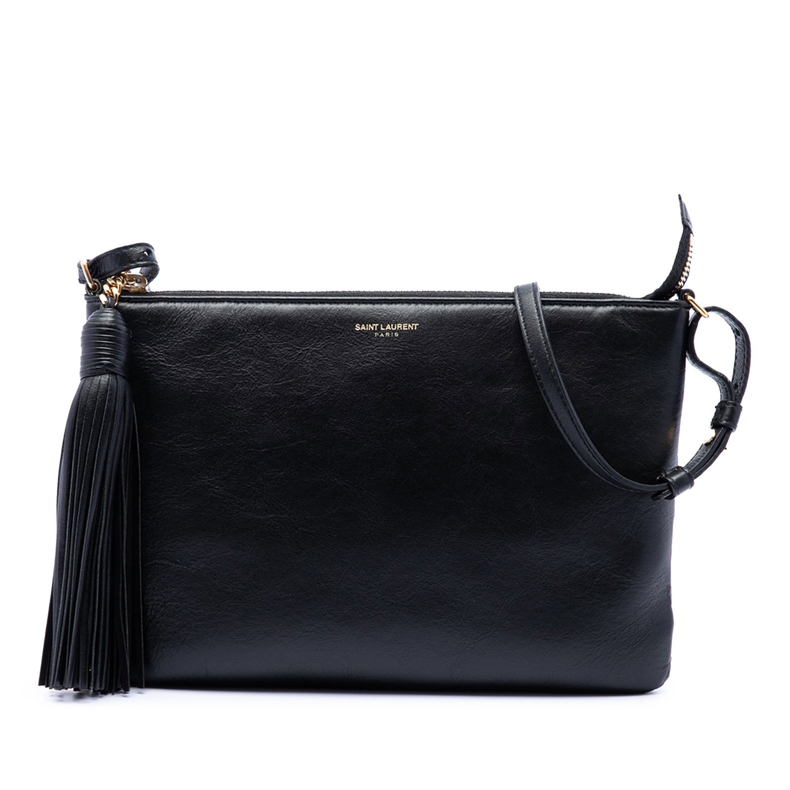 Saint Laurent Teen Monogram leather crossbody bag black: Saint Laurent Teen Monogram leather crossbody bag black Saint Laurent Teen Calfskin Monogram Crossbody bag in black leather with a flat leather shoulder strap, top zip closure with tassel detail, and 
