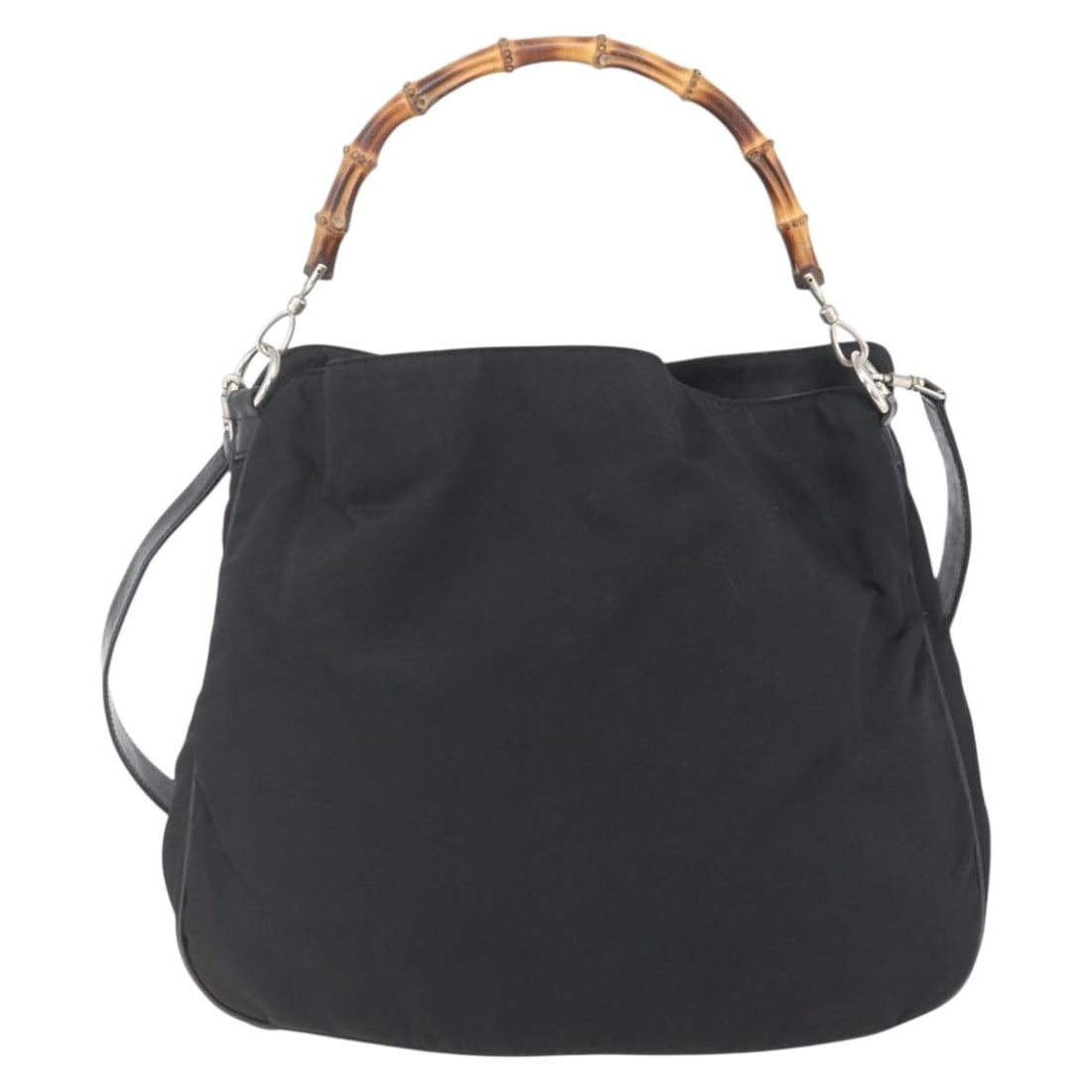 Gucci Vintage Bamboo Handle Nylon Hobo Bag: Gucci Vintage Bamboo Handle Nylon Hobo Bag This Gucci Vintage Bamboo Handle Open Hobo bag is crafted from black nylon and features the iconic bamboo handle design. Made in Italy, the bag is designed f
