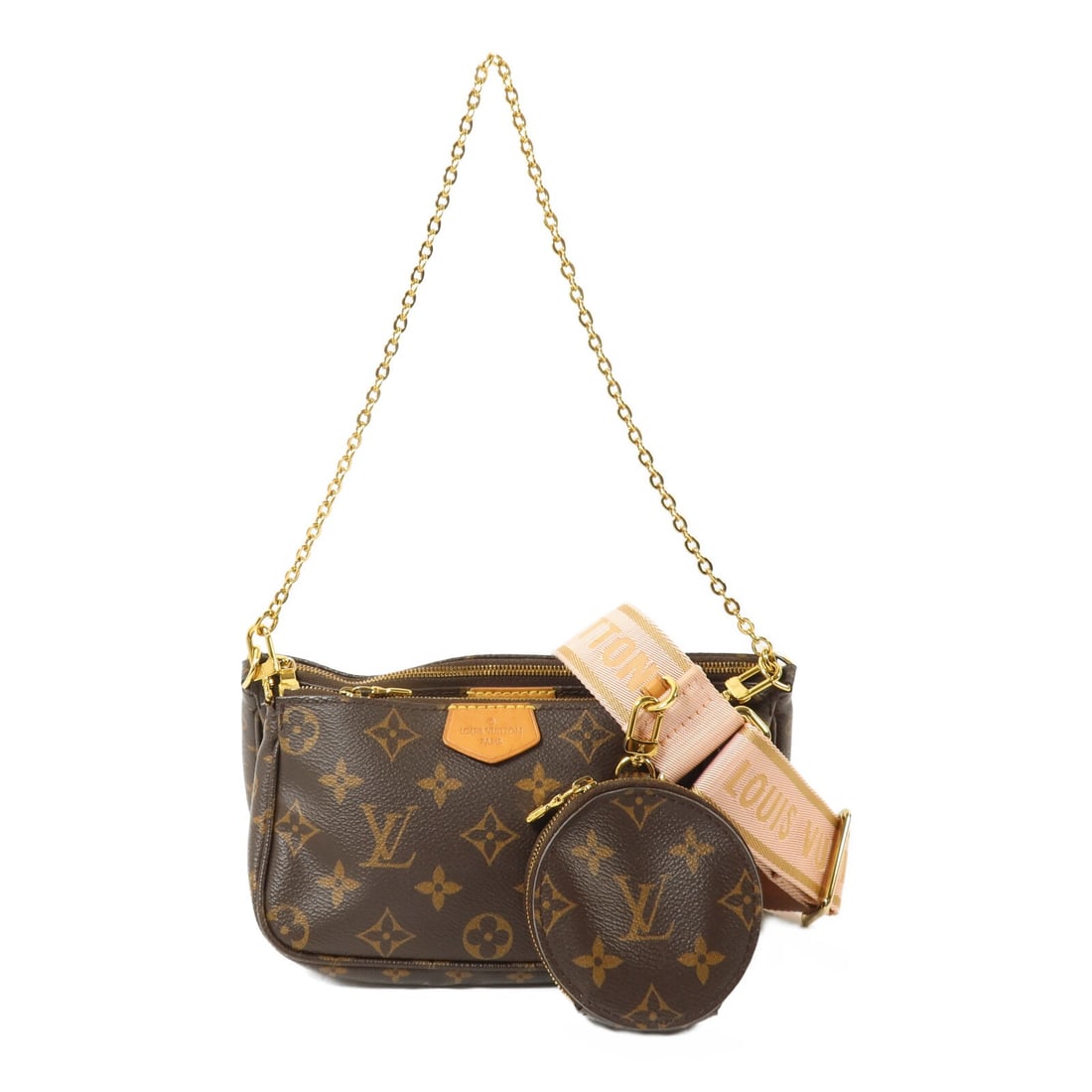 Louis Vuitton Multi Pochette Accessoires M44840 Monogram 2 Way Handbag: Louis Vuitton Multi Pochette Accessoires M44840 Monogram 2 Way Handbag Louis Vuitton Multi Pochette Accessoires 2 Way Bag, model M44840, in BrownxPink. It is made from Monogram and PVC coated canvas a