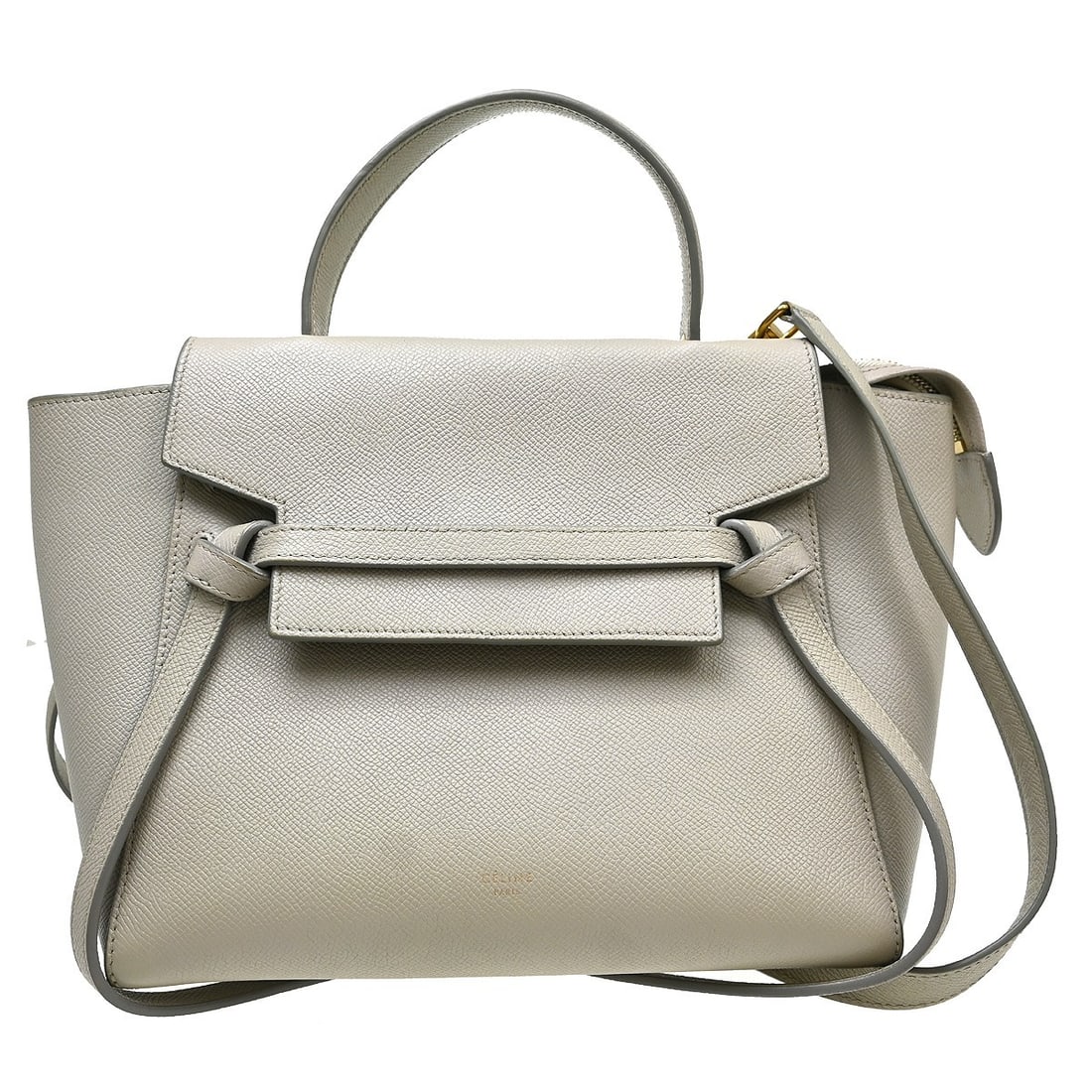 Celine Belt handbag in gray textured leather: Celine Belt handbag in gray textured leather Celine Belt textured leather bag in gray leather. Made in France, this piece is presented in good condition with visible signs of wear. The exterior shows 