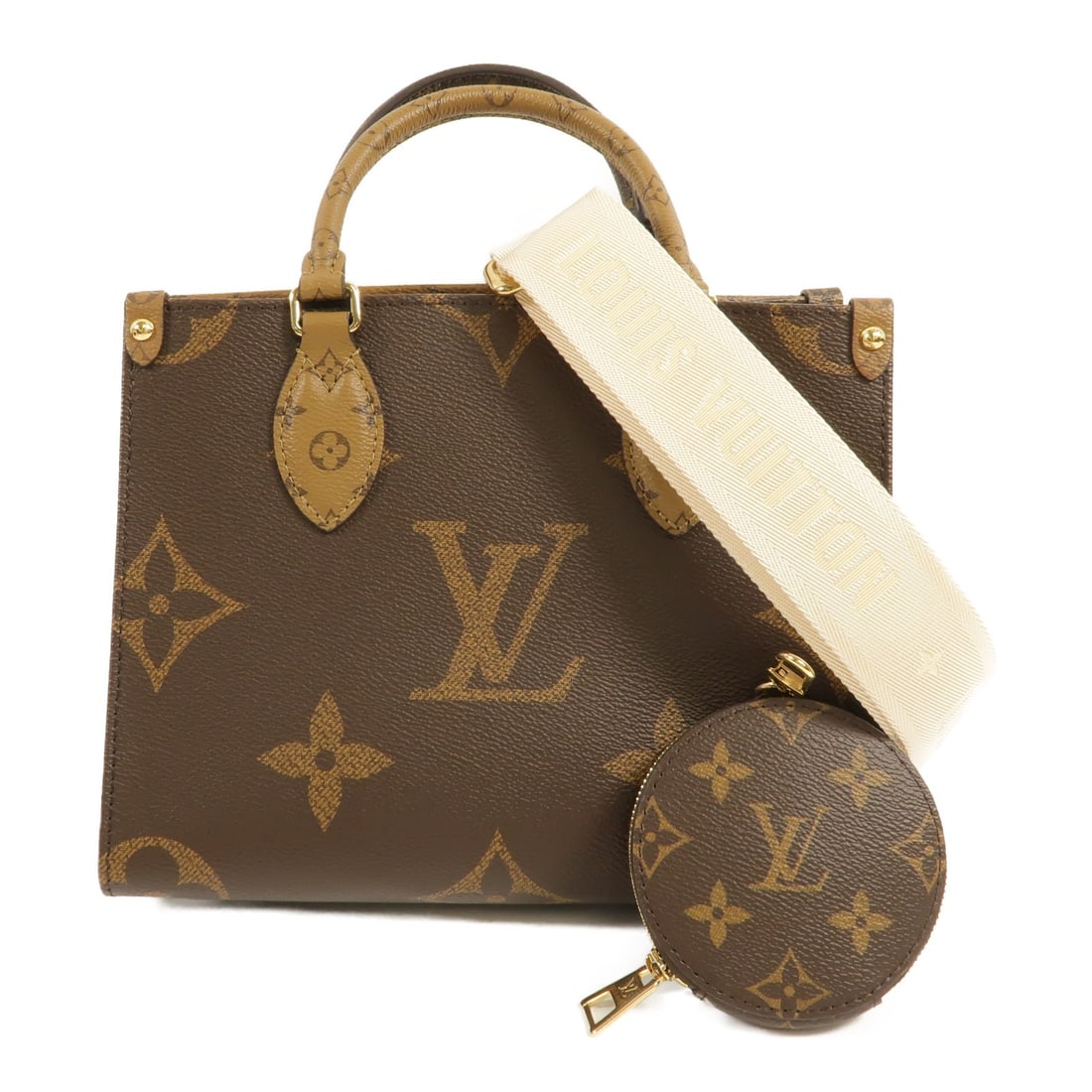 Louis Vuitton OnTheGo PM M46373 2 Way Shoulder Bag Monogram Giant Brown: Louis Vuitton OnTheGo PM M46373 2 Way Shoulder Bag Monogram Giant Brown Louis Vuitton OnTheGo PM 2-way shoulder bag in brown Monogram Giant PVC coated canvas. This women's bag features dual carry opti