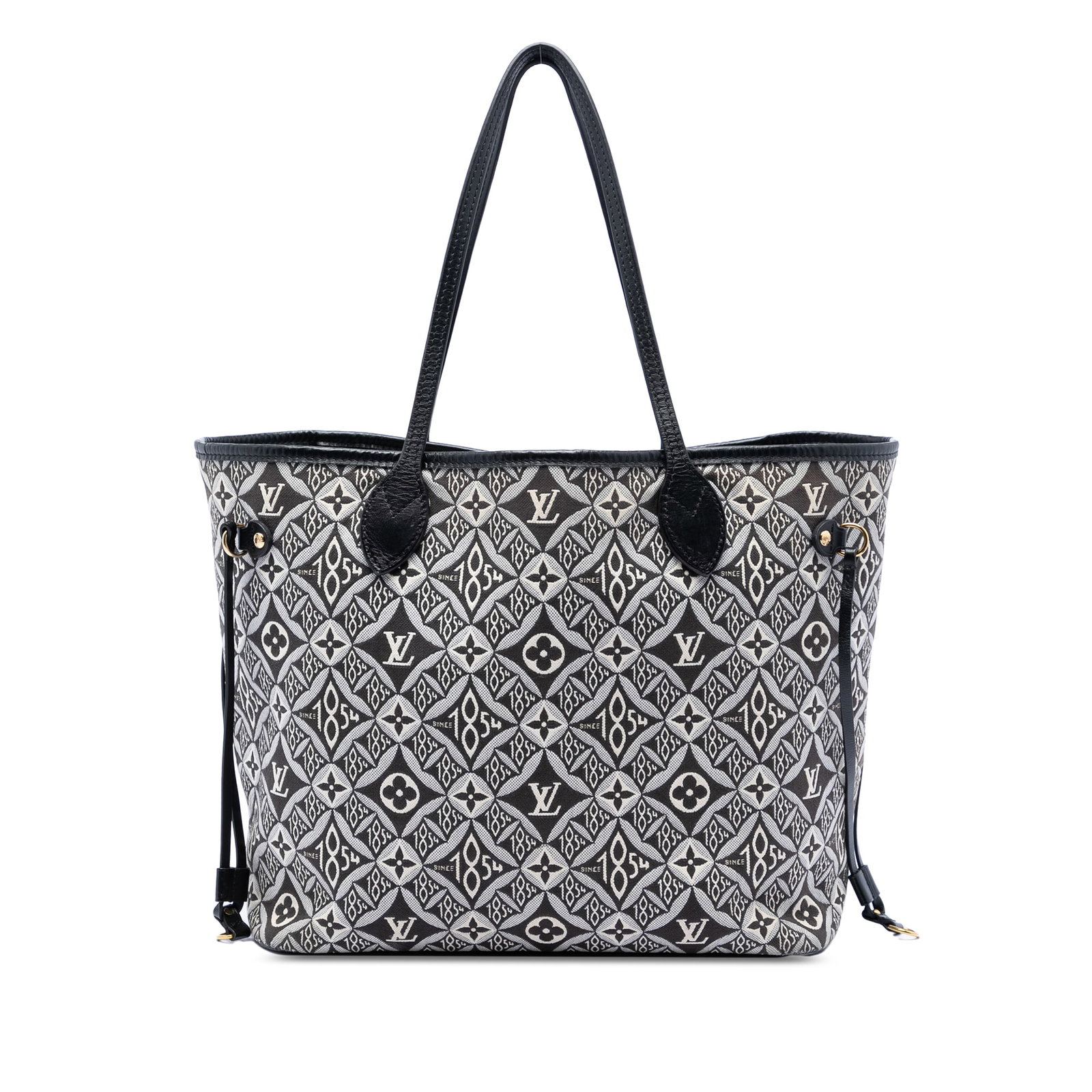 Louis Vuitton Since 1854 Neverfull MM Monogram Jacquard Tote: Louis Vuitton Since 1854 Neverfull MM Monogram Jacquard Tote This Louis Vuitton Monogram Jacquard Since 1854 Neverfull MM bag showcases a fabric canvas body with leather trim and flat leather shoulder