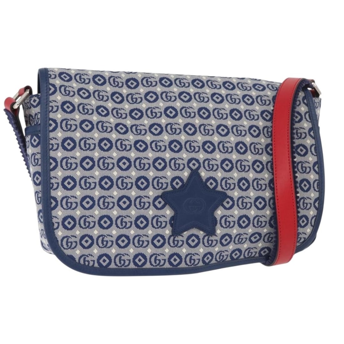 Gucci 664143 Kids Canvas Shoulder Bag Silver Blue with Dust Bag: Gucci 664143 Kids Canvas Shoulder Bag Silver Blue with Dust Bag Authentic Gucci children's shoulder bag in silver and blue canvas. This shoulder bag includes a dust bag and is made in Italy. Condition