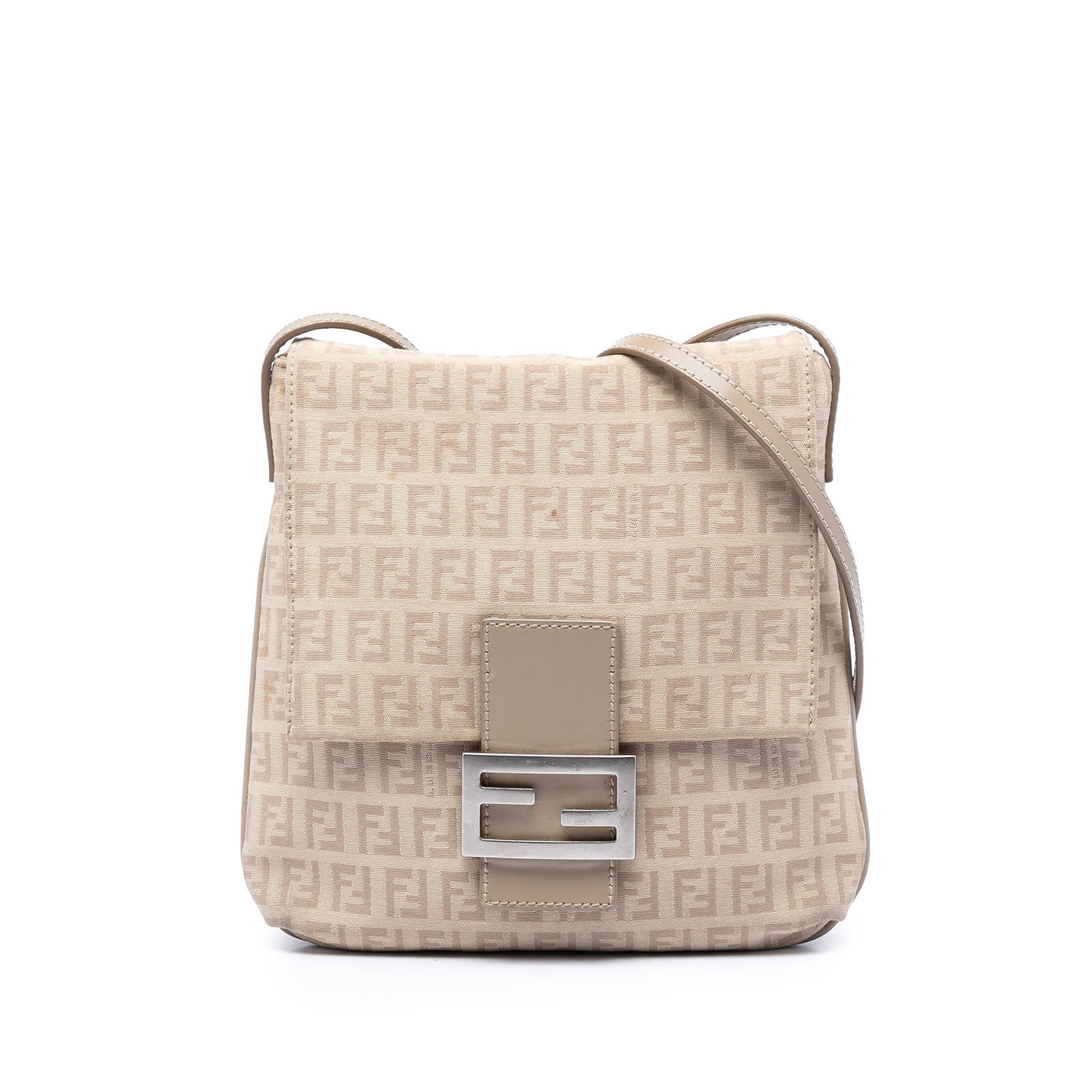 Fendi Zucchino Brown Canvas Crossbody Bag with Leather Trim: Fendi Zucchino Brown Canvas Crossbody Bag with Leather Trim Fendi Zucchino canvas crossbody bag with leather trim and an adjustable flat leather strap. The design features a top flap with a flat leath
