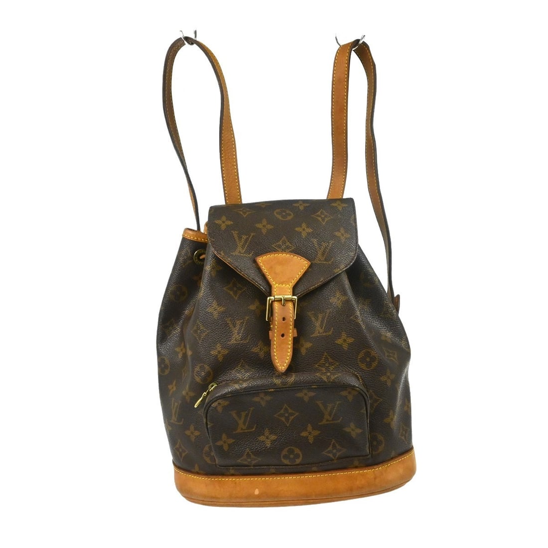 Louis Vuitton Montsouris MM Monogram Canvas Backpack M51136: Louis Vuitton Montsouris MM Monogram Canvas Backpack M51136 Vintage Louis Vuitton Montsouris MM backpack in brown Monogram canvas with leather trim. This medium backpack features a flap buckle and dra