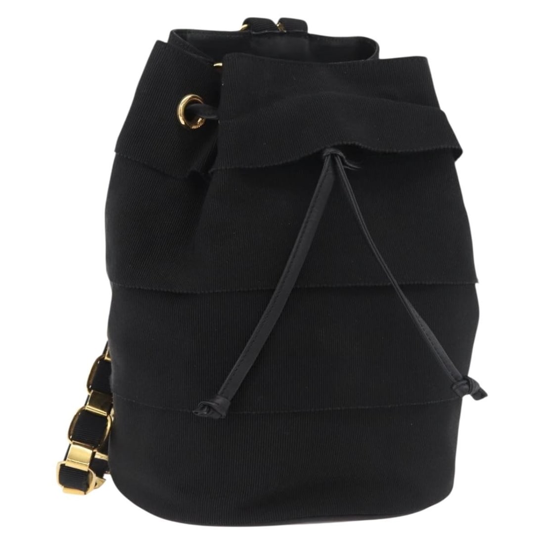 Black Canvas Backpack Salvatore Ferragamo Vala Chain Italy: Black Canvas Backpack Salvatore Ferragamo Vala Chain Italy Salvatore Ferragamo Vala Chain backpack in black canvas with gold-tone accents. Made in Italy, this women's backpack shows reasonable wear an