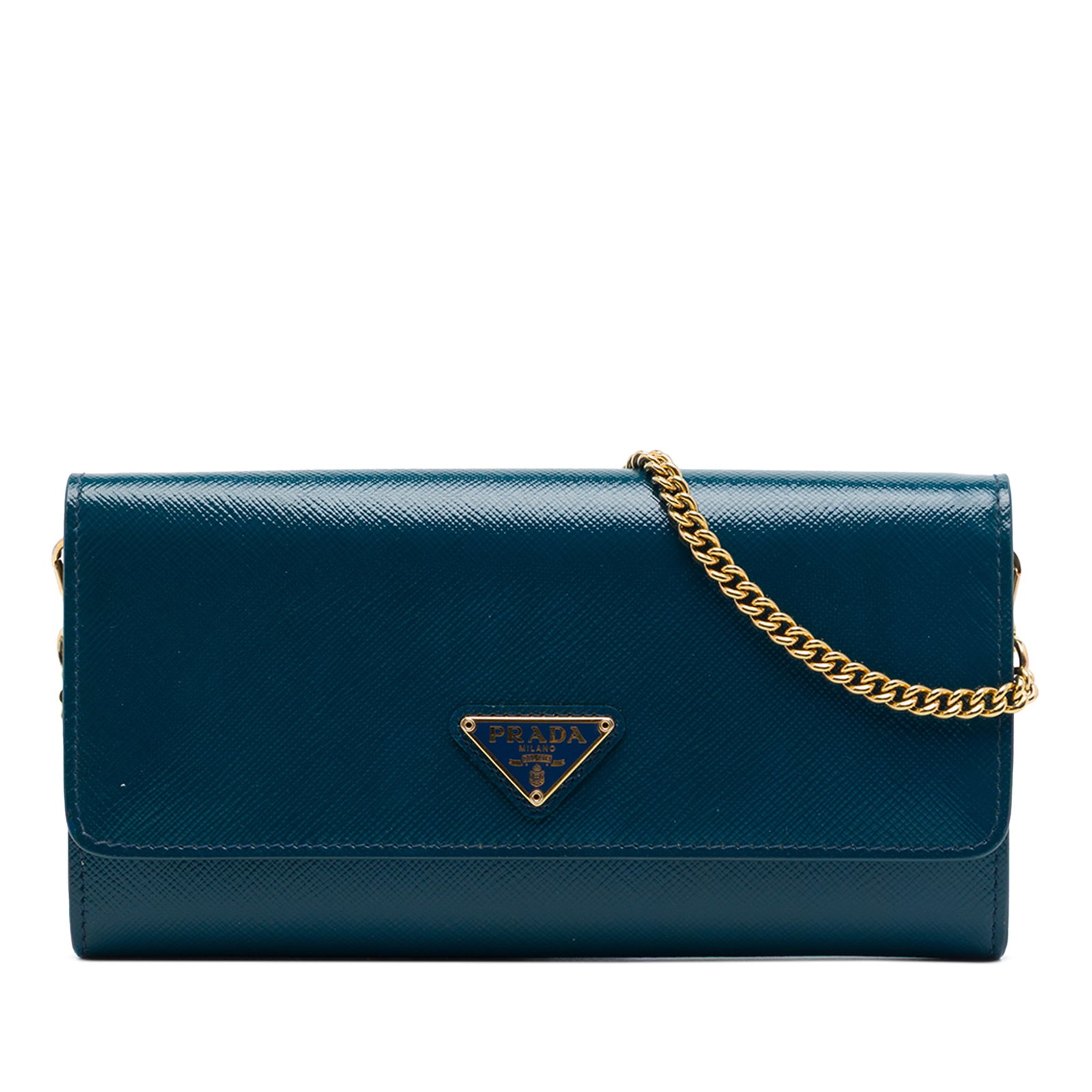 Prada Saffiano Lux leather wallet on chain blue (1 of 7)