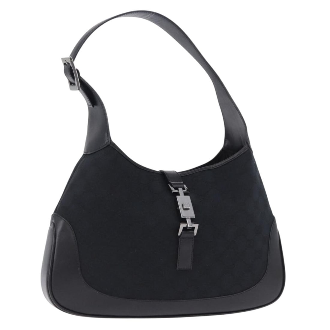 GUCCI Jackie Shoulder Bag in Black GG Canvas Silver Tone: GUCCI Jackie Shoulder Bag in Black GG Canvas Silver Tone Gucci Jackie shoulder bag in black GG canvas with silver-tone accents. This women's bag includes a dust bag and is made in Italy. Condition is 