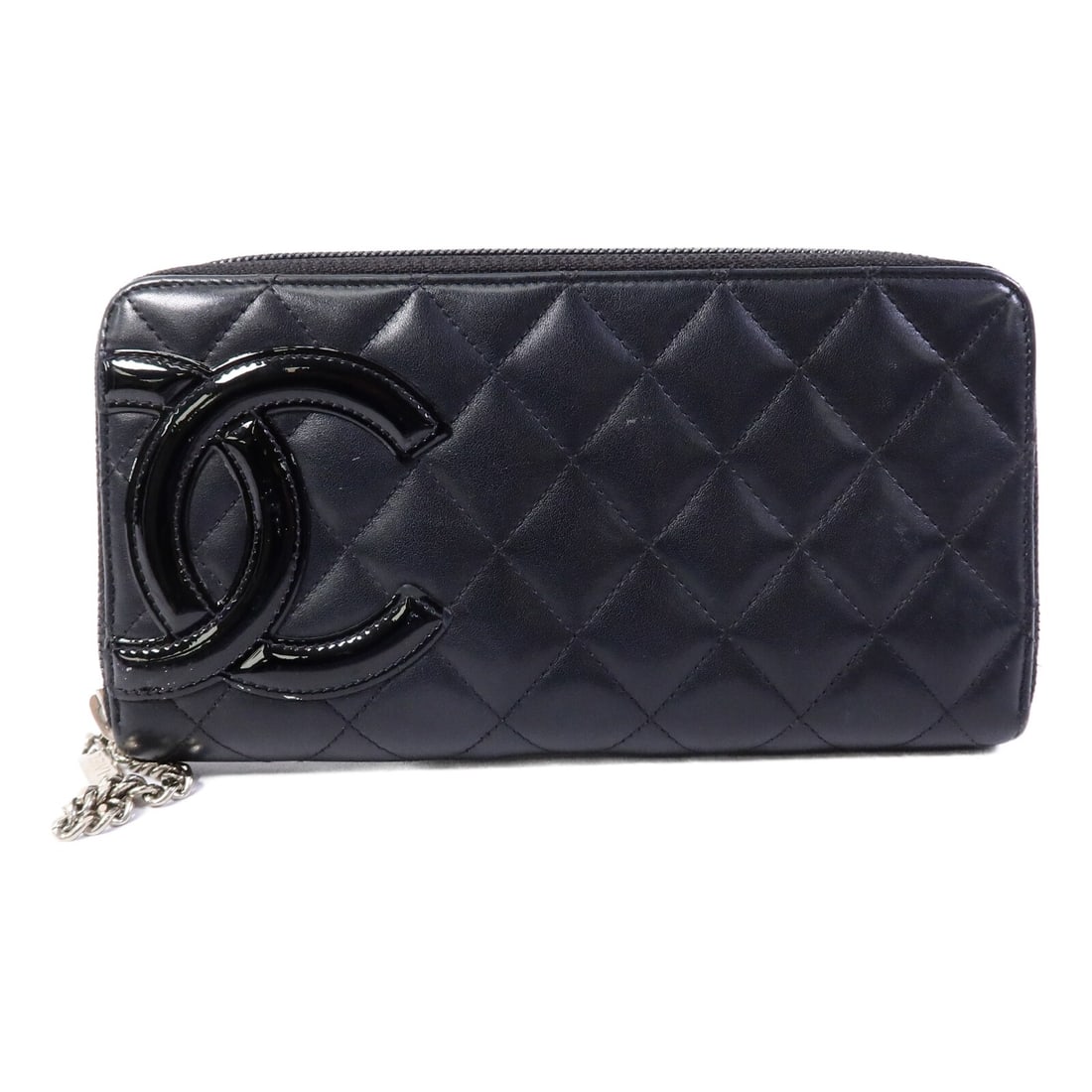 CHANEL Cambon A50078 zip around long wallet black calfskin CC SHW: CHANEL Cambon A50078 zip around long wallet black calfskin CC SHW CHANEL Cambon zipper long wallet in black calfskin leather with CC SHW styling. This women's wallet features a zip-around design with 