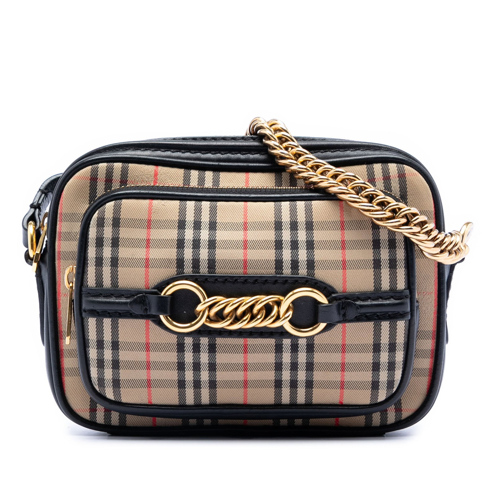 Burberry camera bag 1983 Knight Check canvas calfskin crossbody: Burberry camera bag 1983 Knight Check canvas calfskin crossbody This Burberry 1983 Knight Check Canvas and Calfskin Link Camera Bag is crafted with a check canvas body and leather trim. It features an